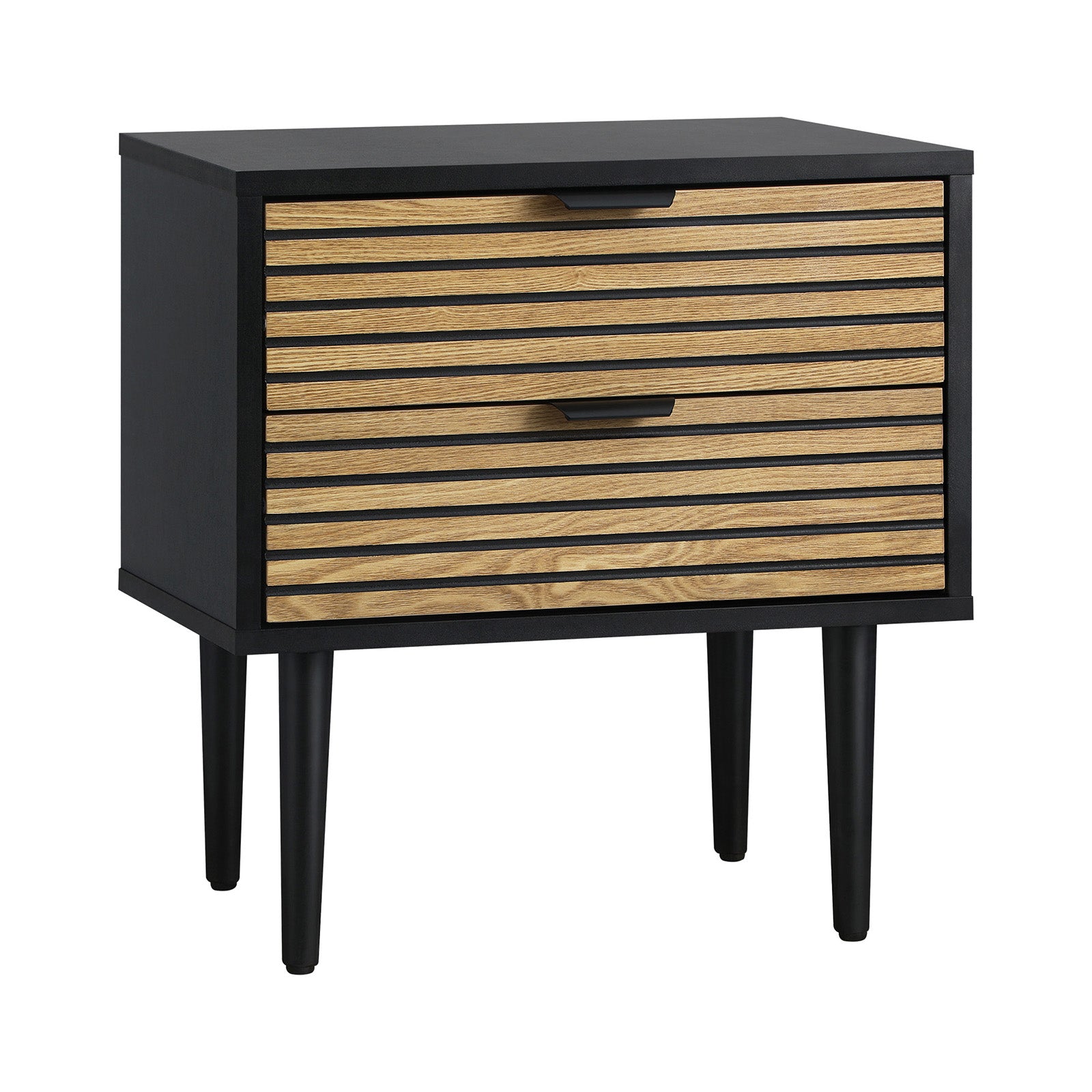 Oikiture Bedside Table 2 Drawers Side Table Bedroom Furniture Storage Unit Black - Sunyee