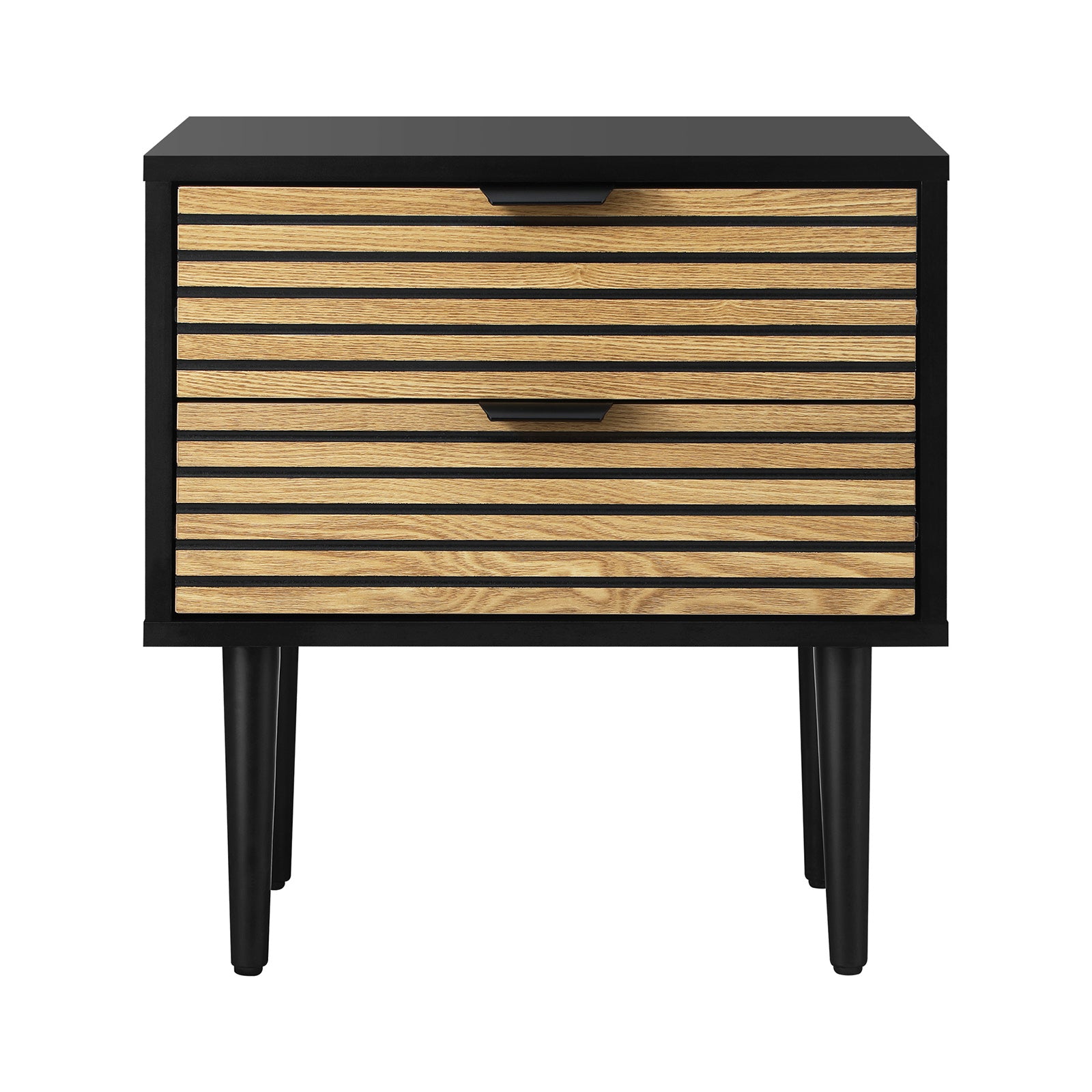 Oikiture Bedside Table 2 Drawers Side Table Bedroom Furniture Storage Unit Black - Sunyee