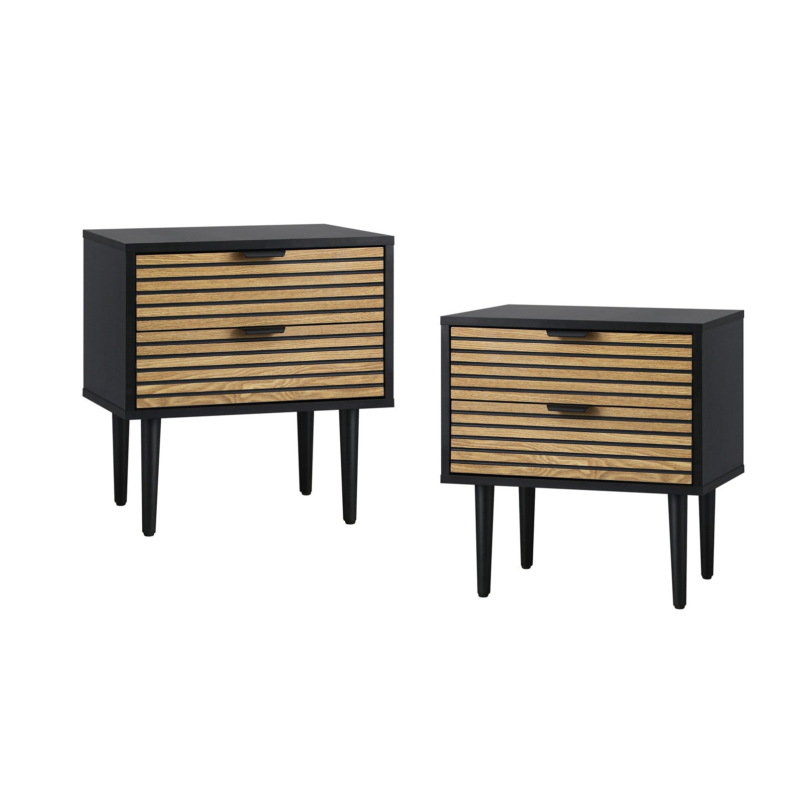 Oikiture 2PCS Bedside Table 2 Drawers Side Table Storage Unit Black - Sunyee