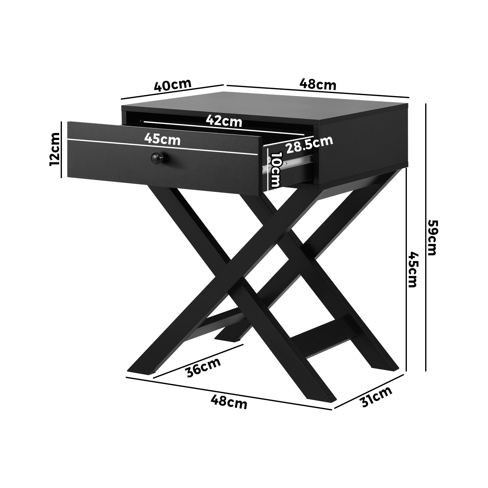 Oikiture 2PCS Bedside Table Drawer Side Table Black Storage Cabinet - Sunyee