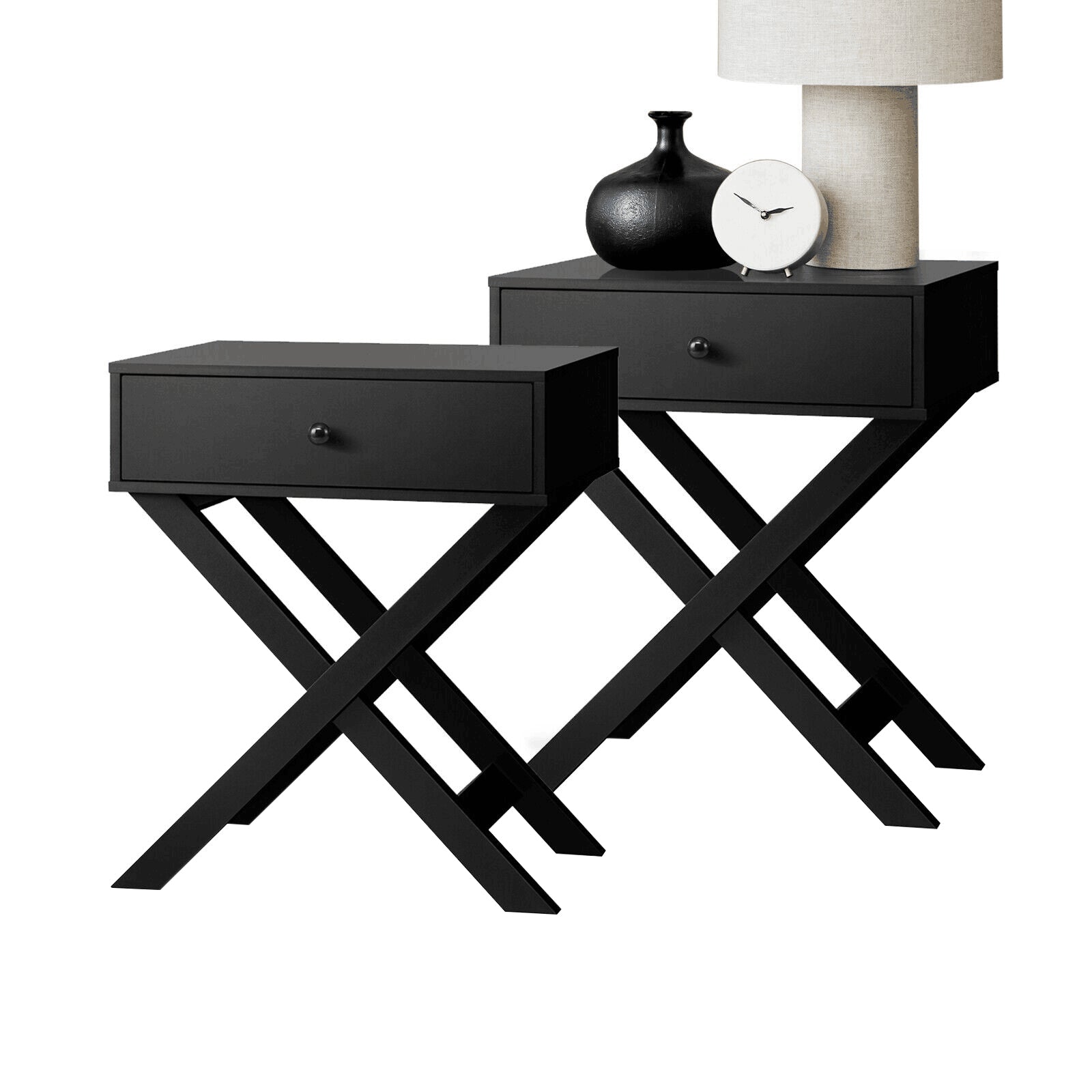 Oikiture 2PCS Bedside Table Drawer Side Table Black Storage Cabinet - Sunyee