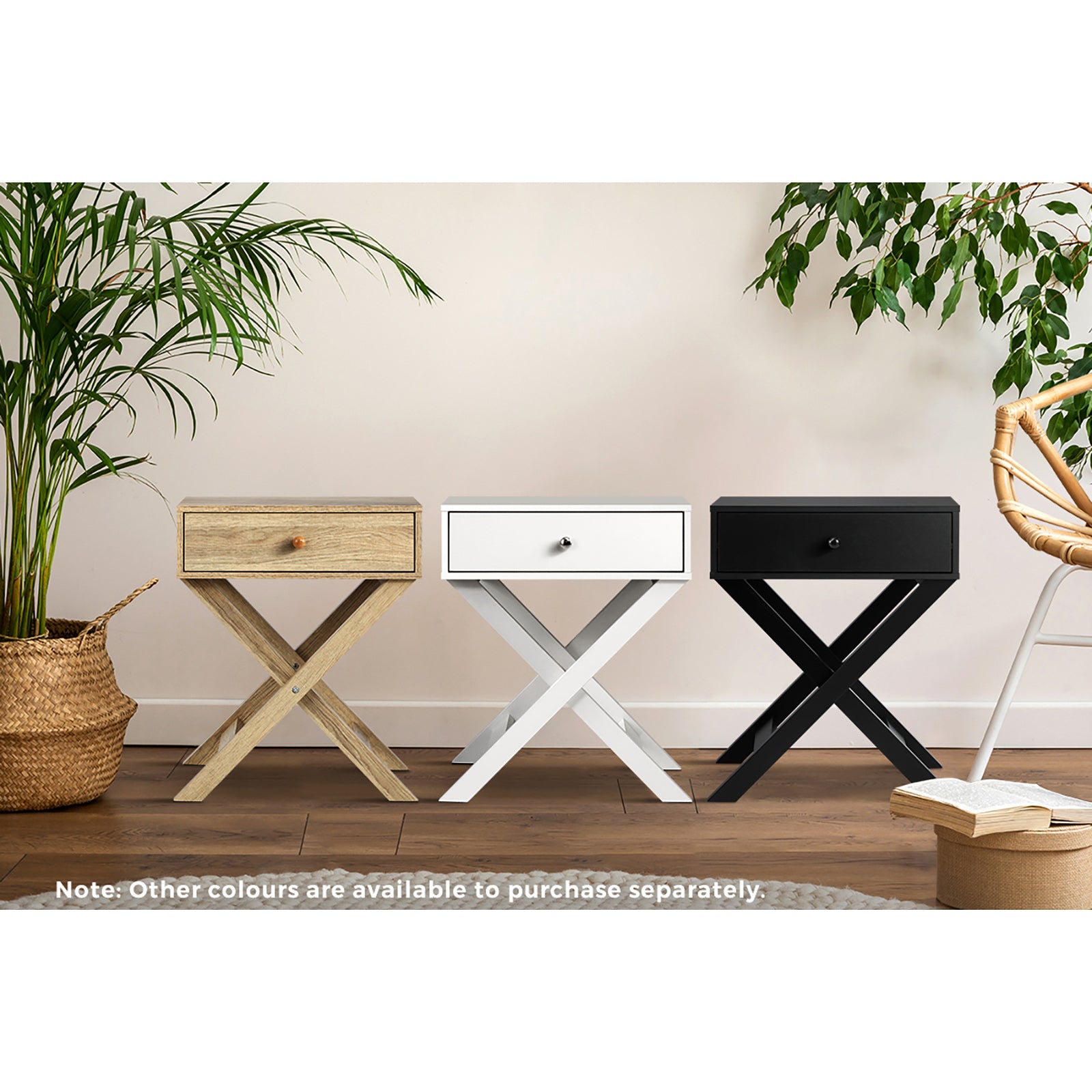 Oikiture Bedside Table Drawer Wooden Nightstand Storage Cabinet Side End Table - Sunyee