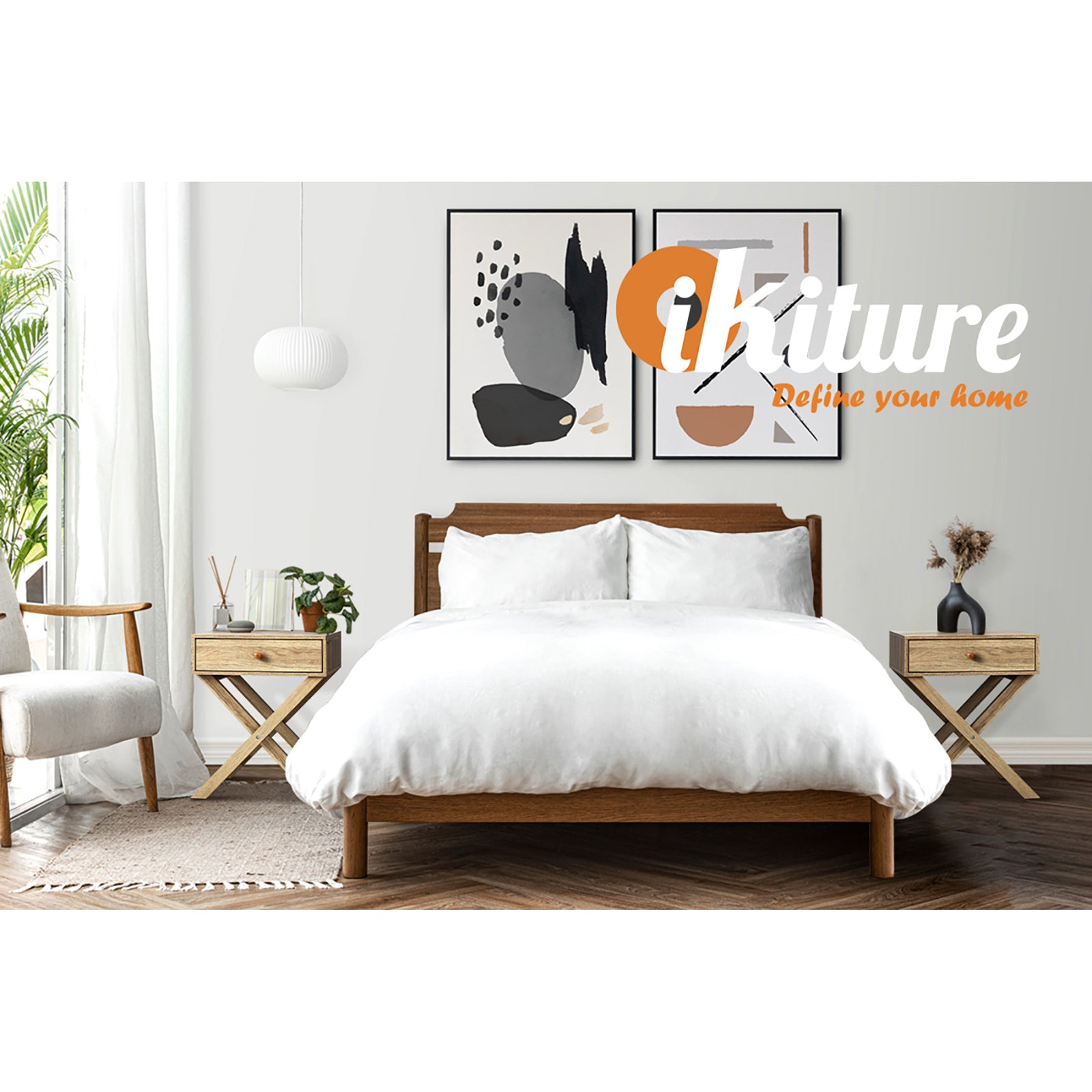 Oikiture Bedside Table Drawer Wooden Nightstand Storage Cabinet Side End Table - Sunyee