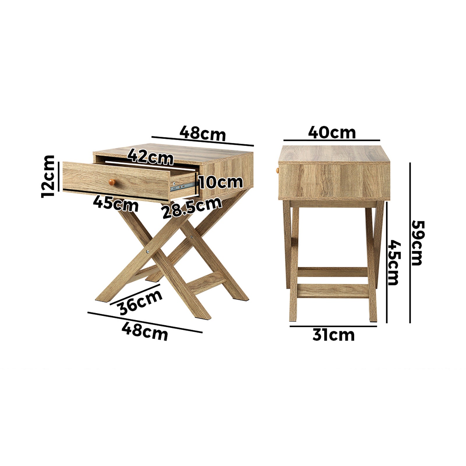 Oikiture Bedside Table Drawer Wooden Nightstand Storage Cabinet Side End Table - Sunyee