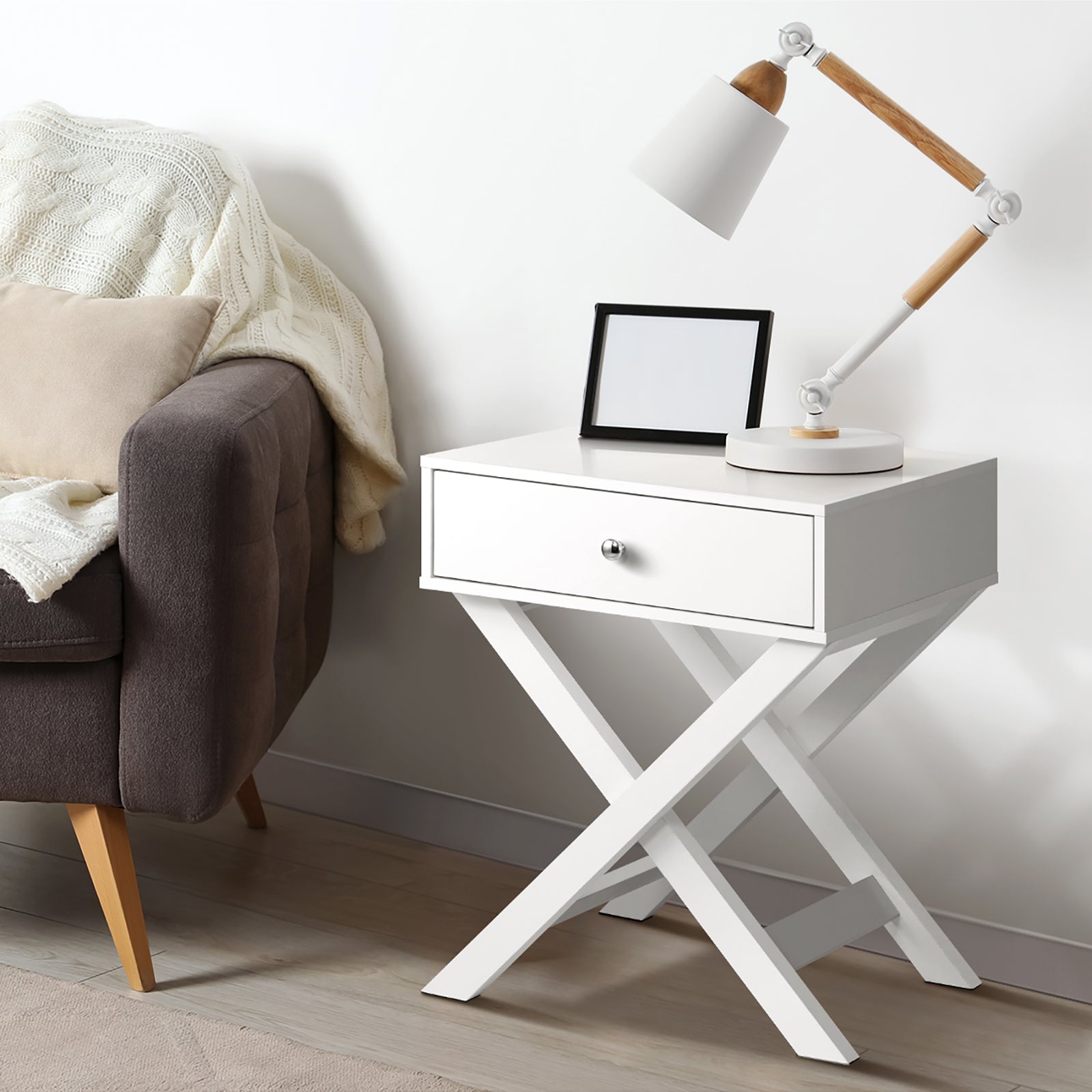 Oikiture 2PCS Bedside Table Drawer Side Table White Storage Cabinet - Sunyee
