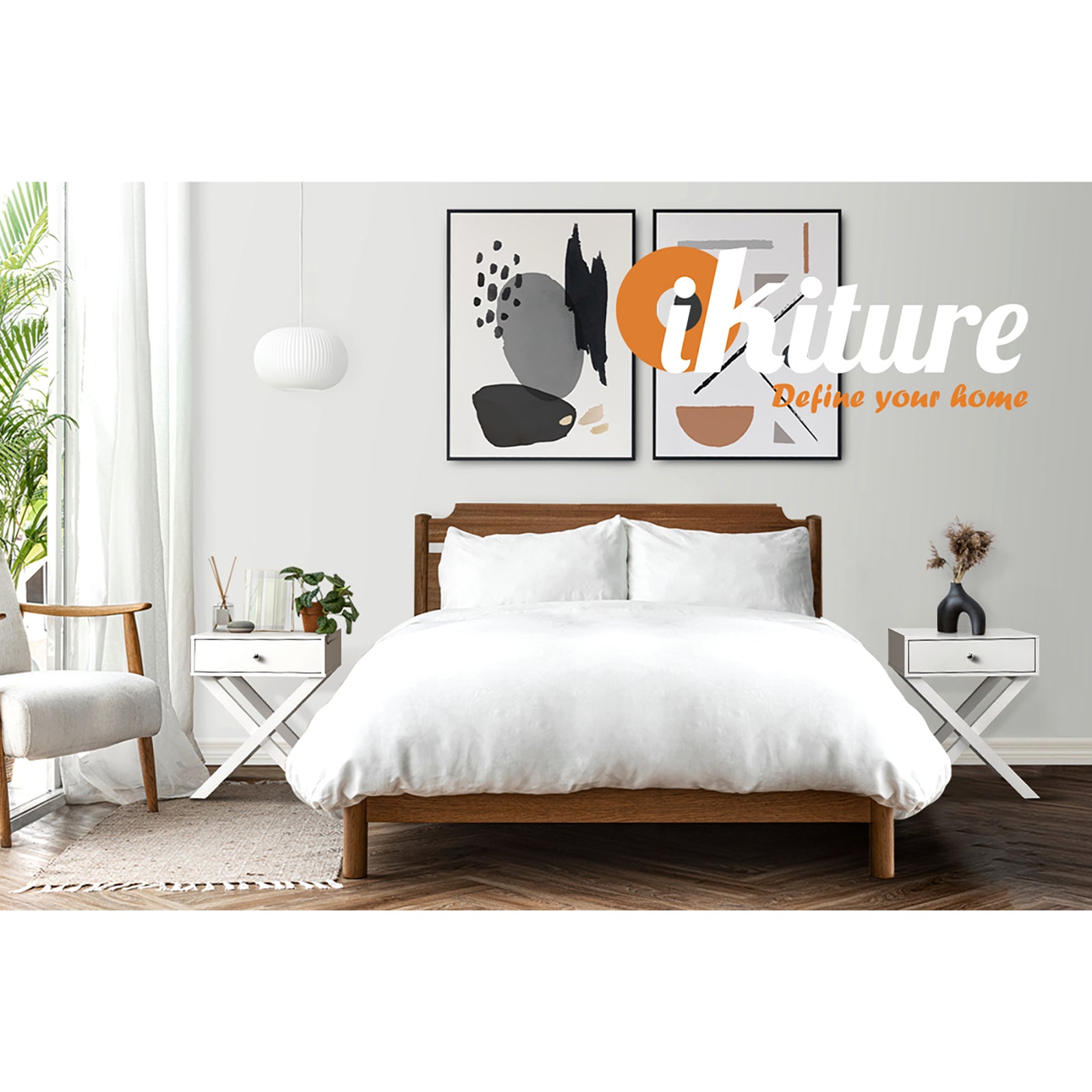 Oikiture 2PCS Bedside Table Drawer Side Table White Storage Cabinet - Sunyee