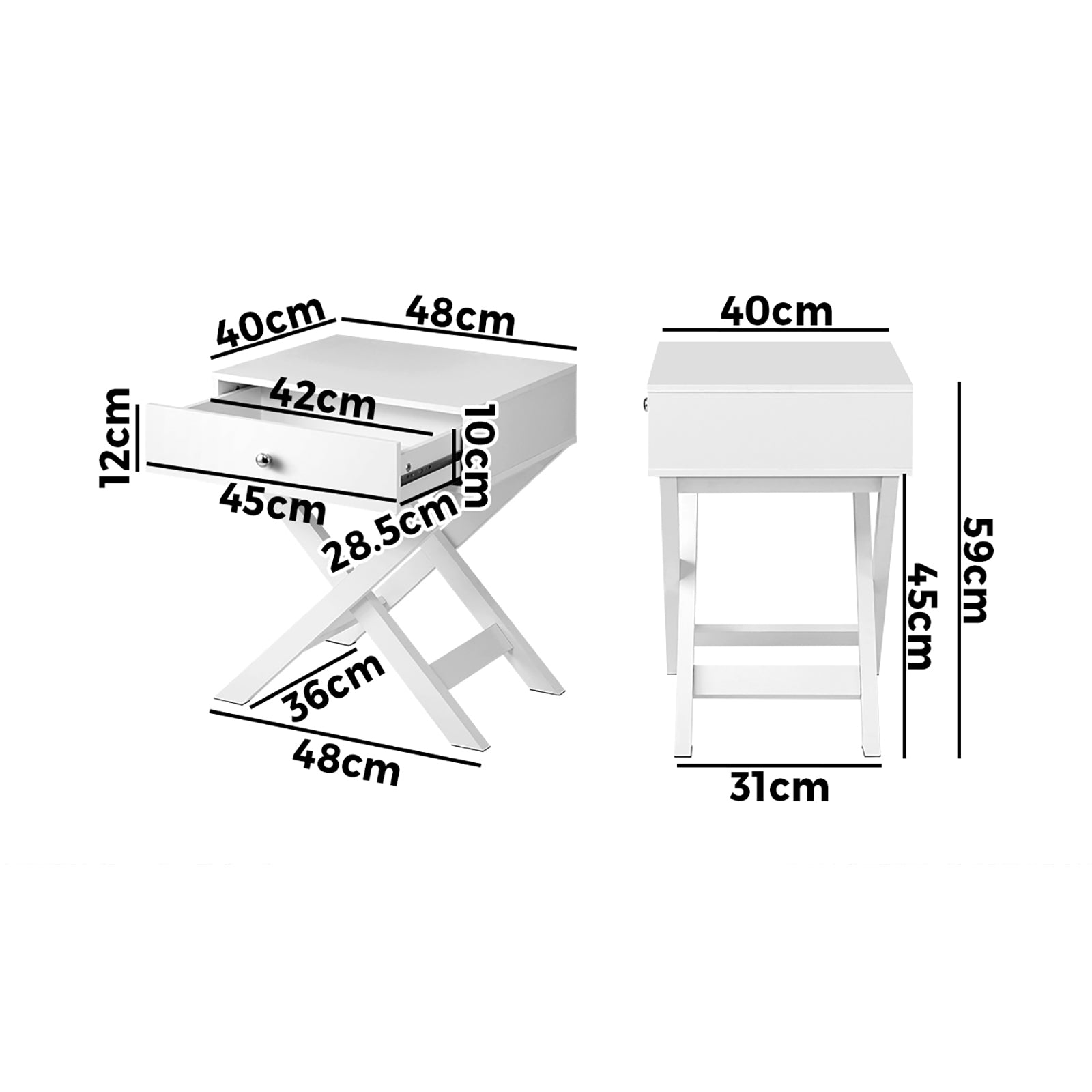Oikiture 2PCS Bedside Table Drawer Side Table White Storage Cabinet - Sunyee