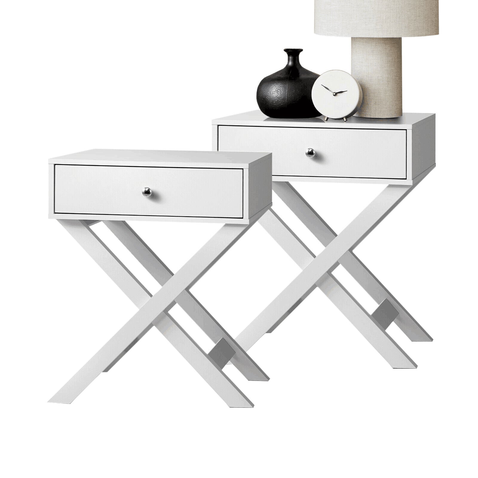 Oikiture 2PCS Bedside Table Drawer Side Table White Storage Cabinet - Sunyee