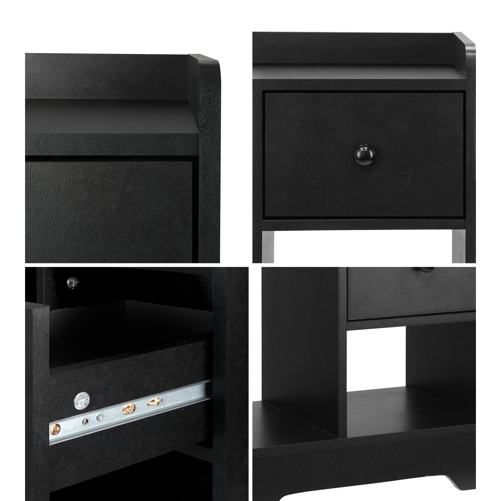 Oikiture Bedside Tables Side Table Nightstand Storage Drawer Shelf Bedroom Black - Sunyee