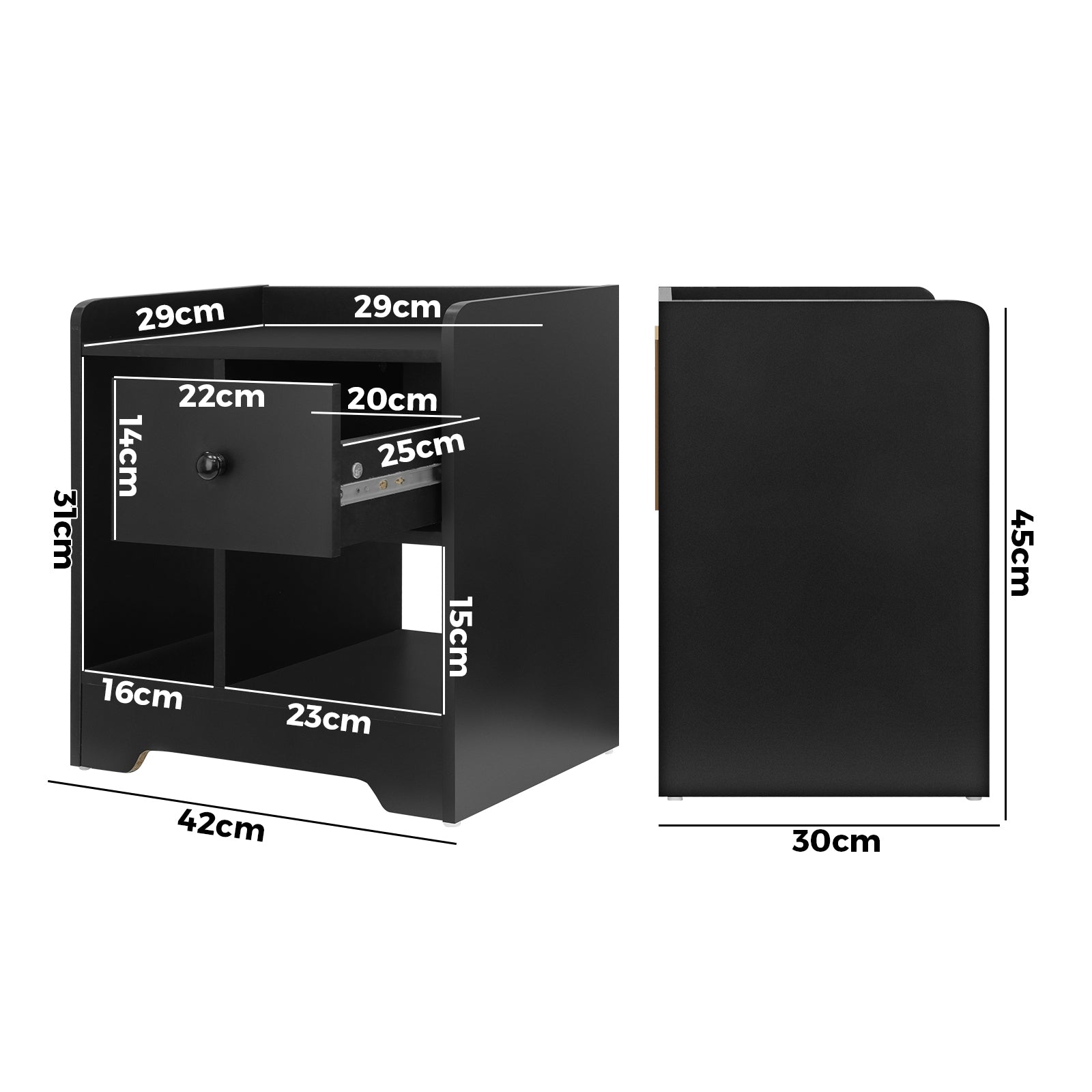 Oikiture Bedside Tables Side Table Nightstand Storage Drawer Shelf Bedroom Black - Sunyee