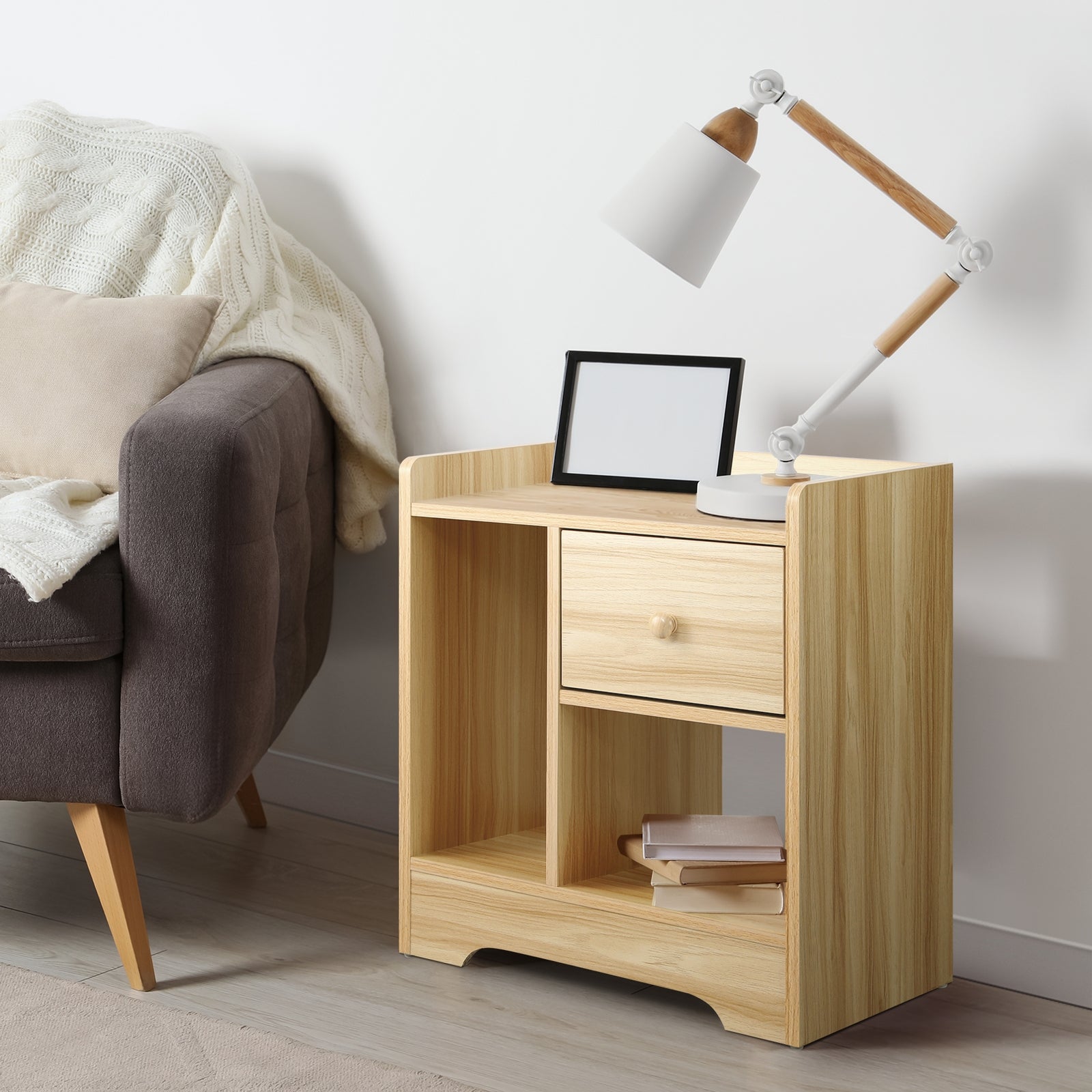 Oikiture Bedside Tables Side Table Nightstand Storage Drawer Shelf Bedroom Unit - Sunyee