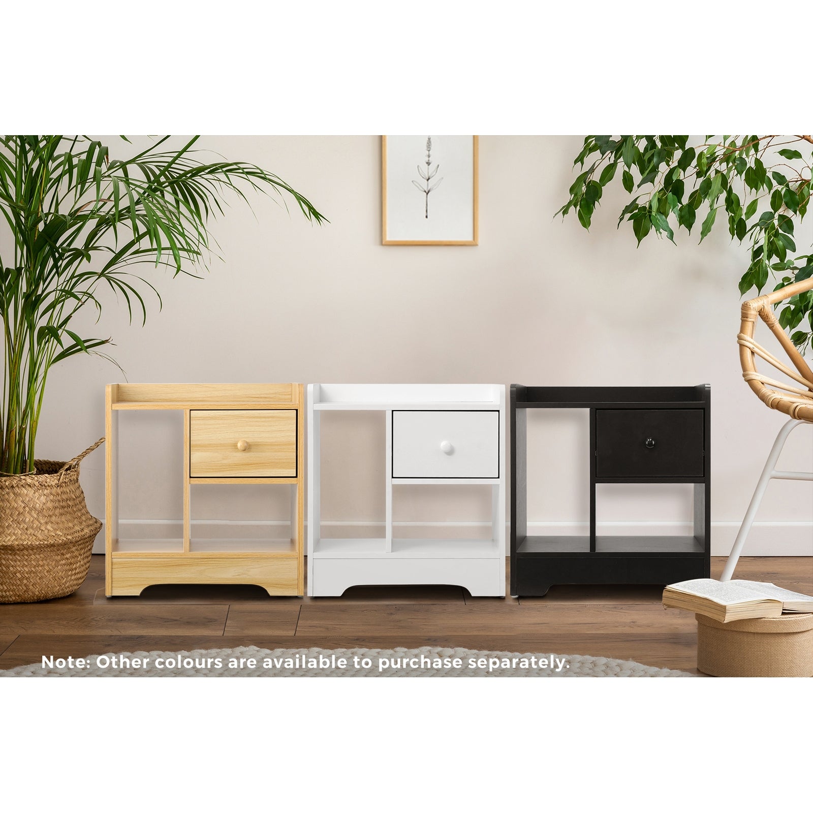 Oikiture Bedside Table Wooden Side Table Bedroom Nightstand Storage Drawer Shelf - Sunyee