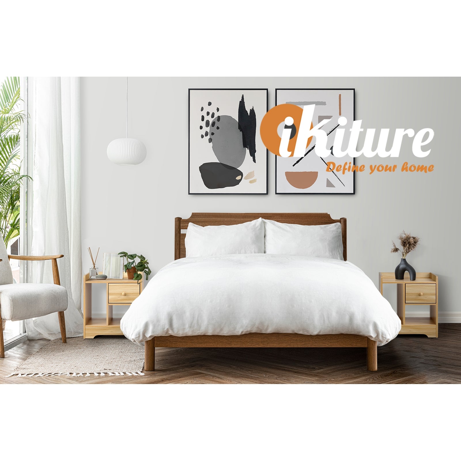 Oikiture Bedside Table Wooden Side Table Bedroom Nightstand Storage Drawer Shelf - Sunyee