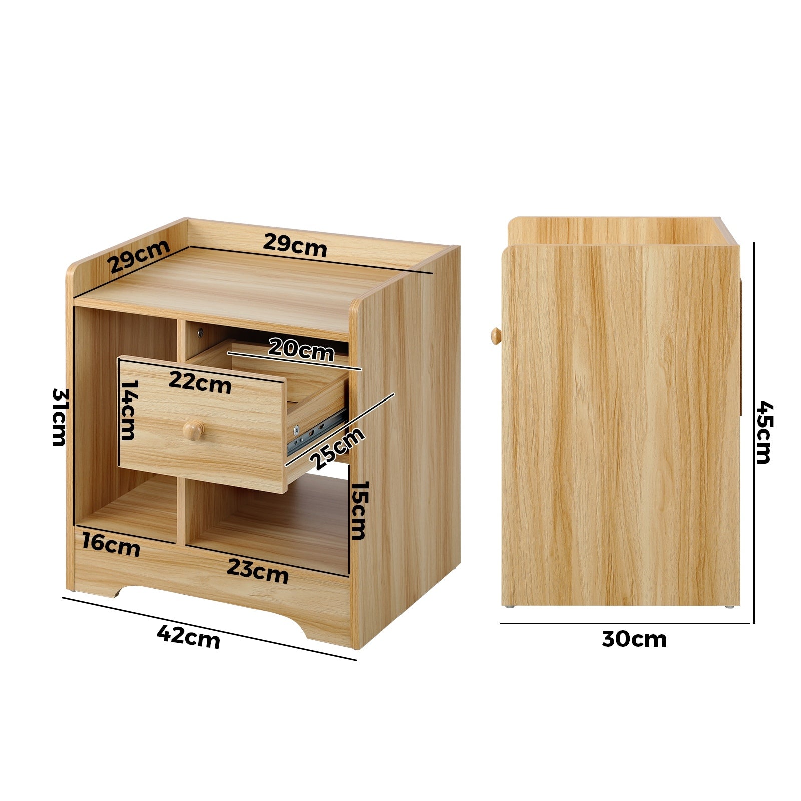 Oikiture Bedside Tables Set of 2 Side Table Nightstand Storage Shelf Natural - Sunyee