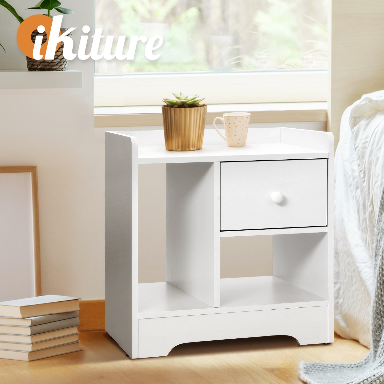 Oikiture Bedside Tables Side Table Nightstand Storage Drawer Shelf Bedroom Unit - Sunyee
