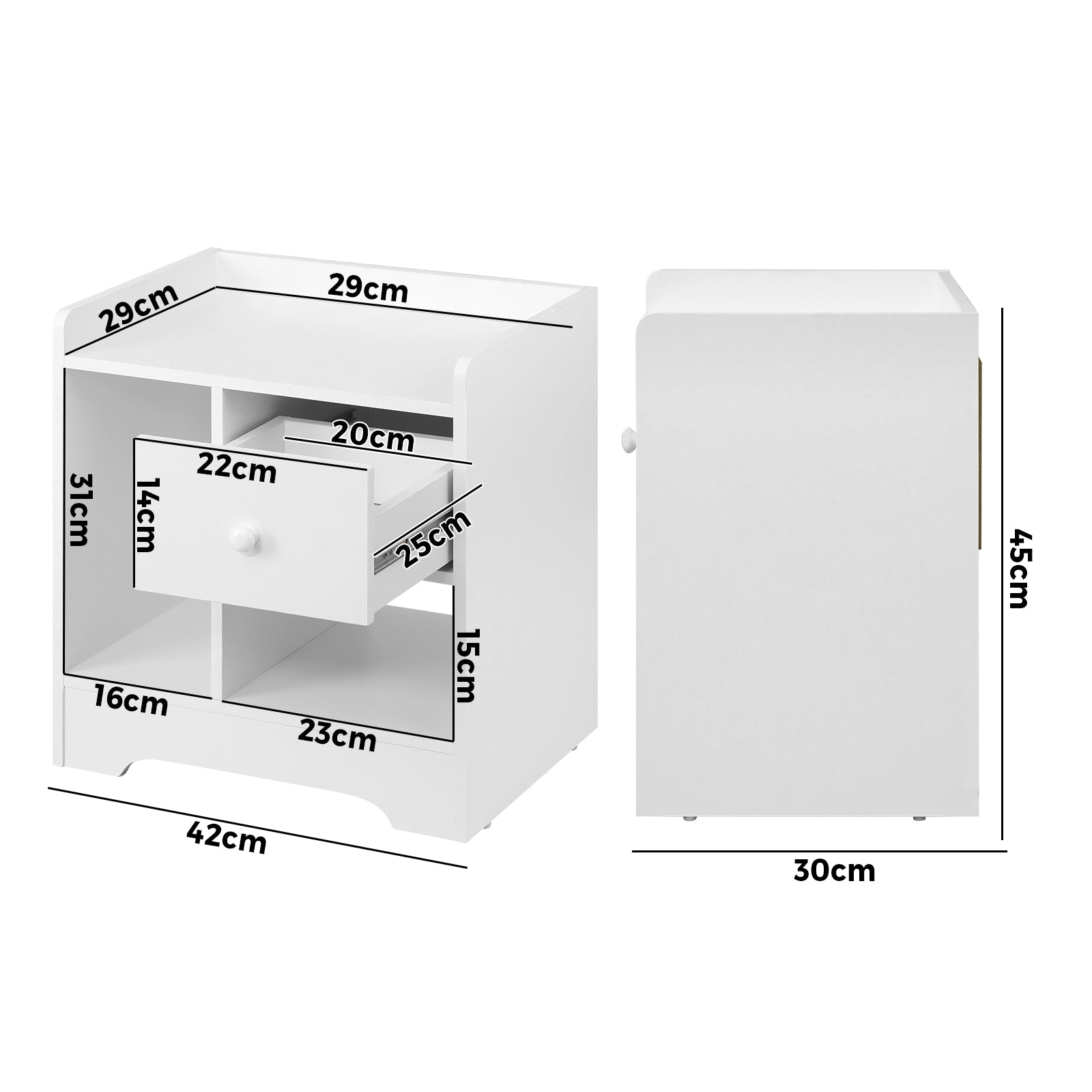 Oikiture Bedside Tables Side Table White Nightstand Storage Drawer Shelf Bedroom - Sunyee