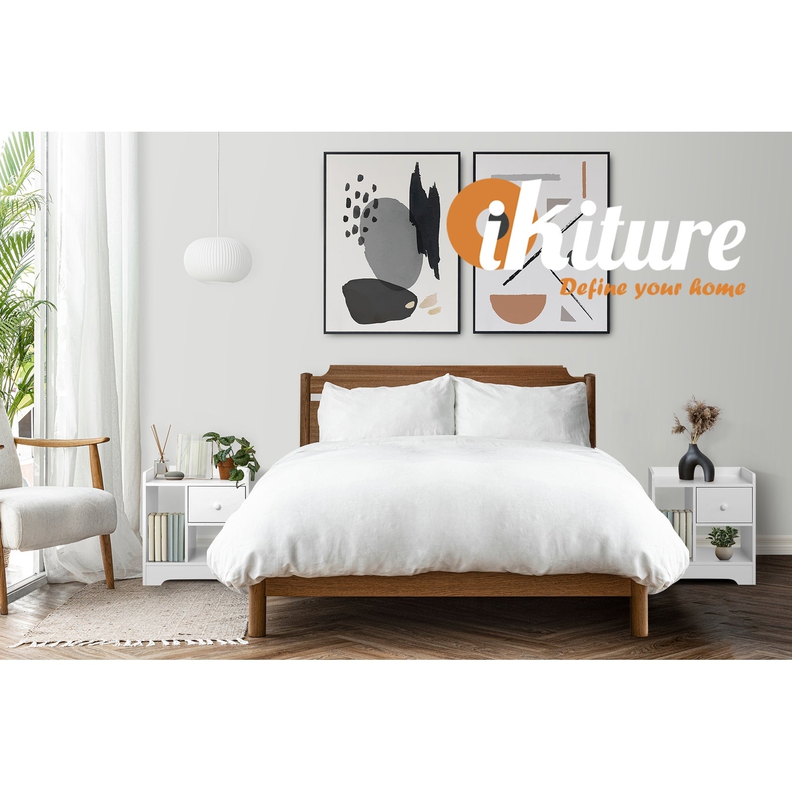 Oikiture Bedside Tables Set of 2 Side Table Nightstand Storage Shelf White - Sunyee