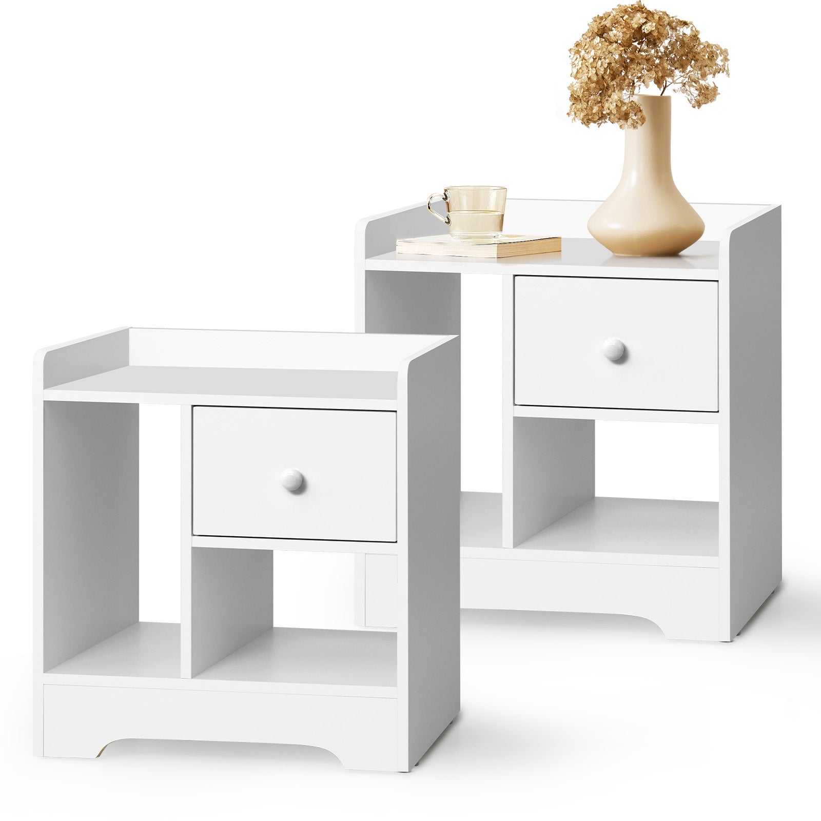 Oikiture Bedside Tables Set of 2 Side Table Nightstand Storage Shelf White - Sunyee