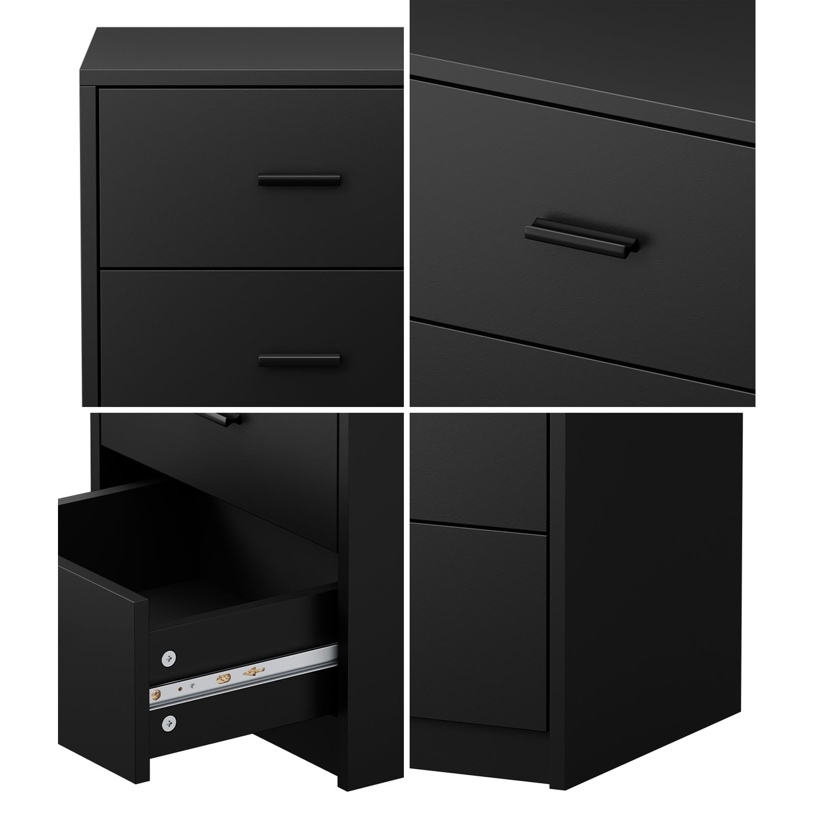 Oikiture 2x Bedside Table 3 Drawers Nightstand Bedroom Storage Side End Black - Sunyee