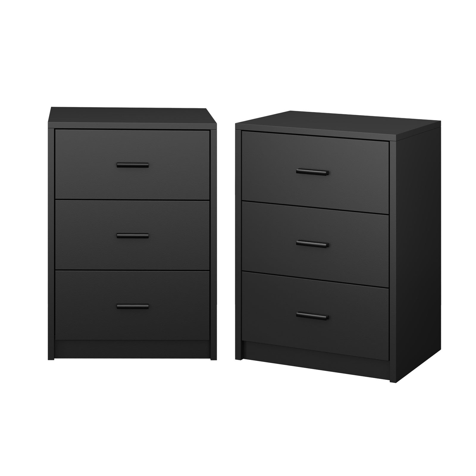 Oikiture 2x Bedside Table 3 Drawers Nightstand Bedroom Storage Side End Black - Sunyee