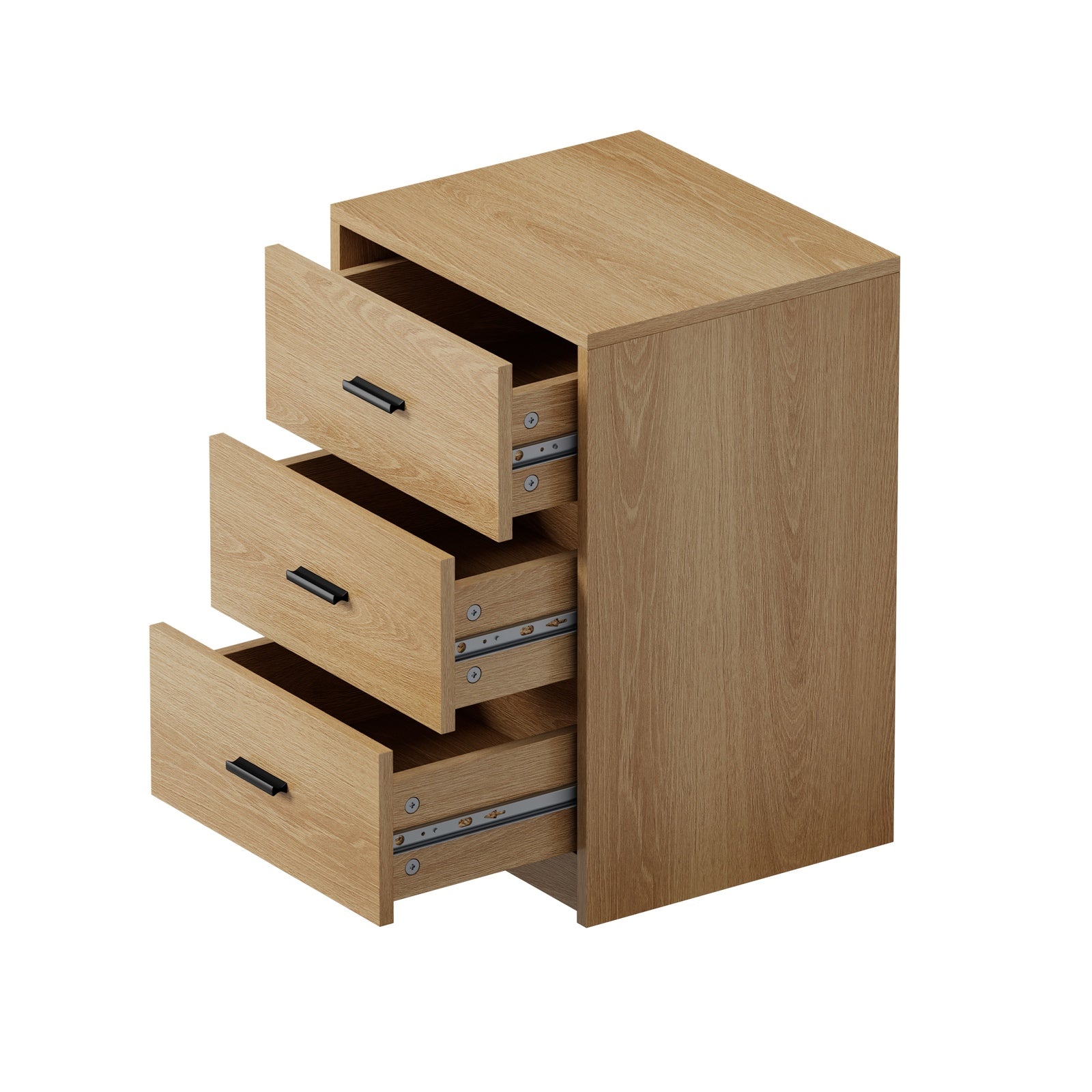 Oikiture Bedside Table 3 Drawers Nightstand Bedroom Storage Side End Natural - Sunyee