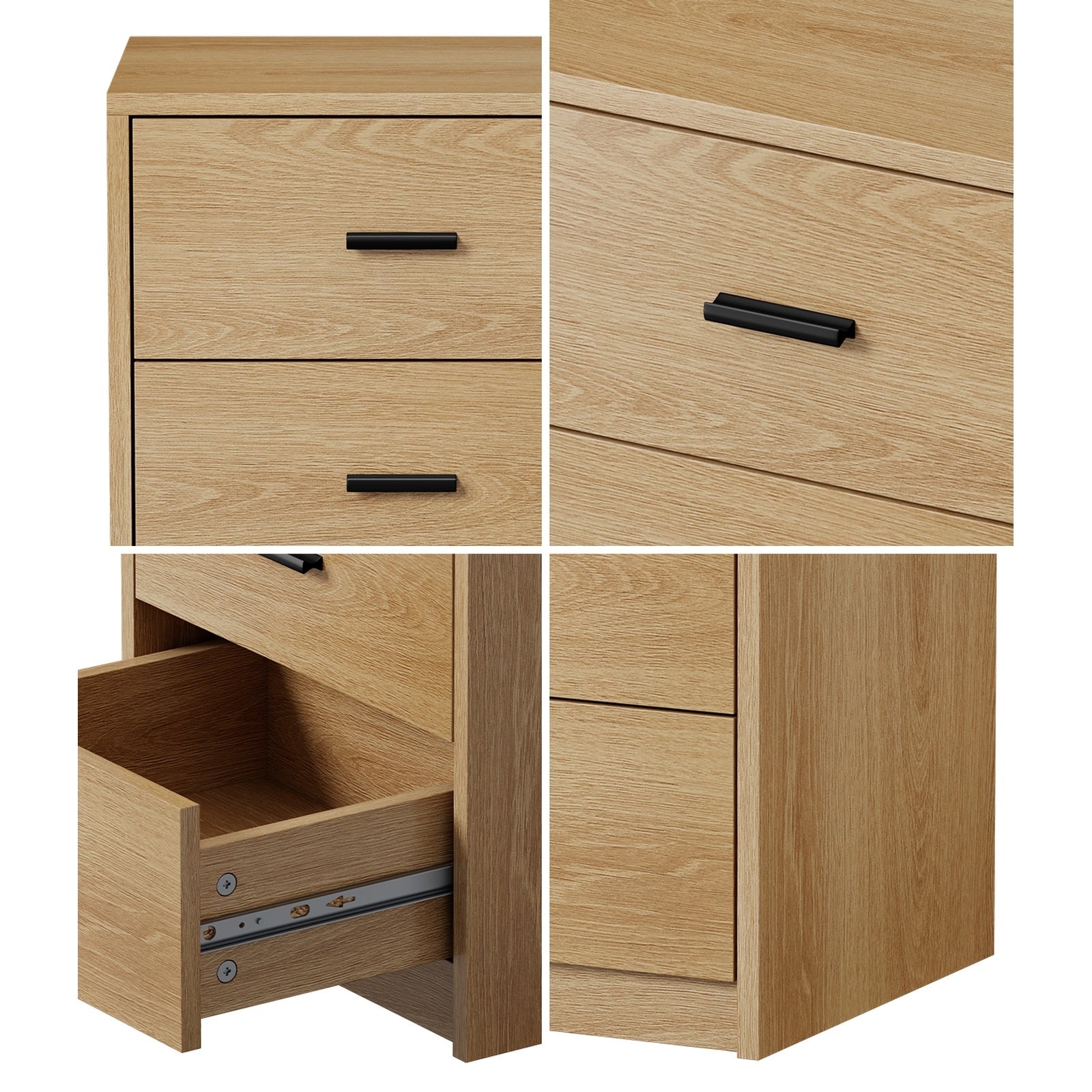 Oikiture 2x Bedside Table 3 Drawers Nightstand Bedroom Storage Side End Natural - Sunyee