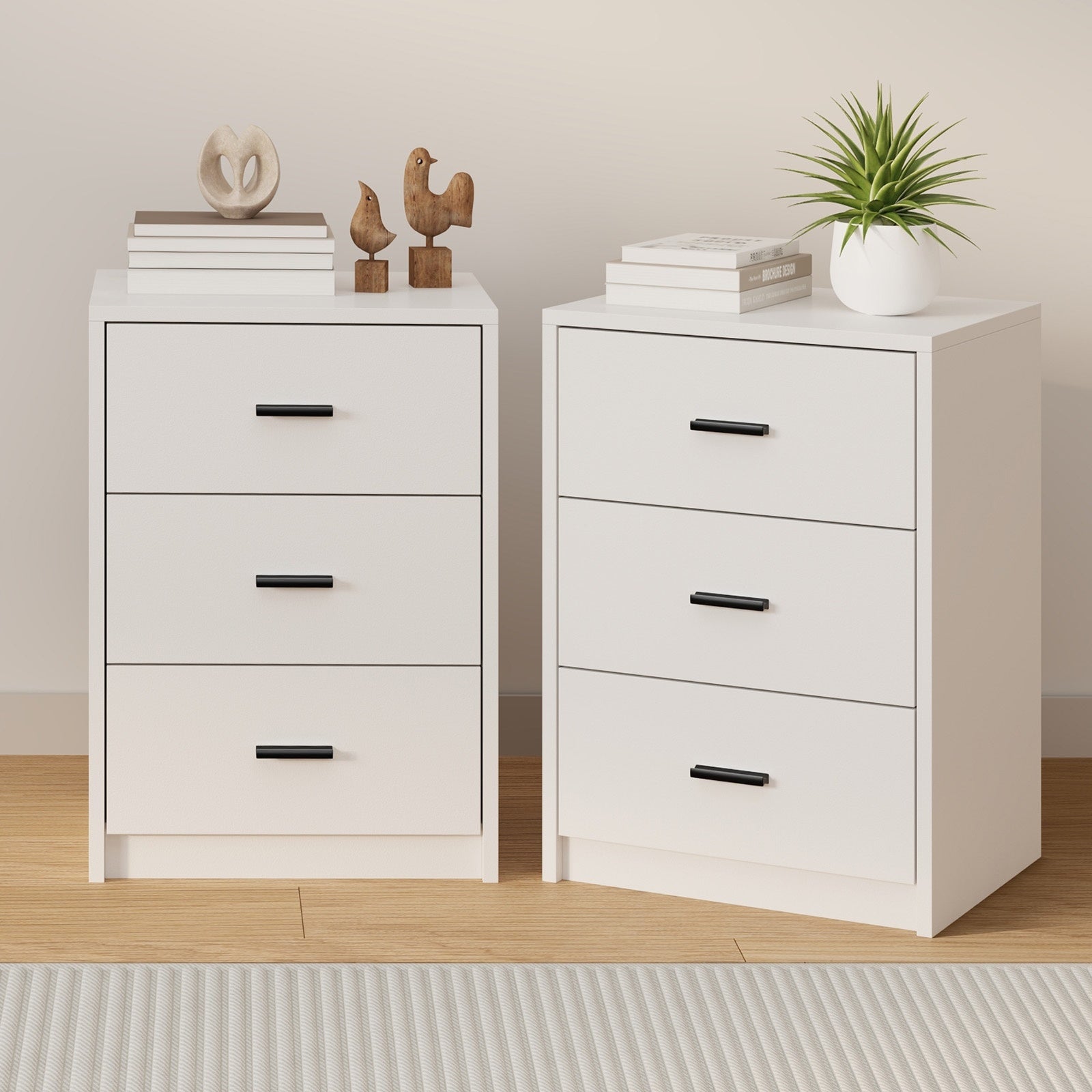 Oikiture 2x Bedside Table 3 Drawers Nightstand Bedroom Storage Side End White - Sunyee