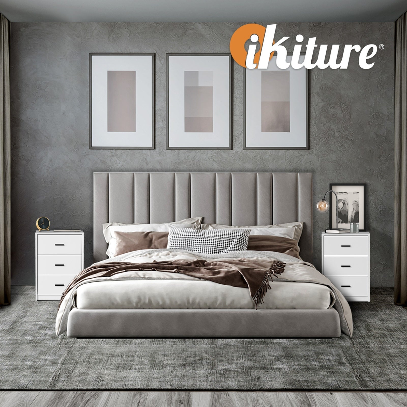 Oikiture 2x Bedside Table 3 Drawers Nightstand Bedroom Storage Side End White - Sunyee