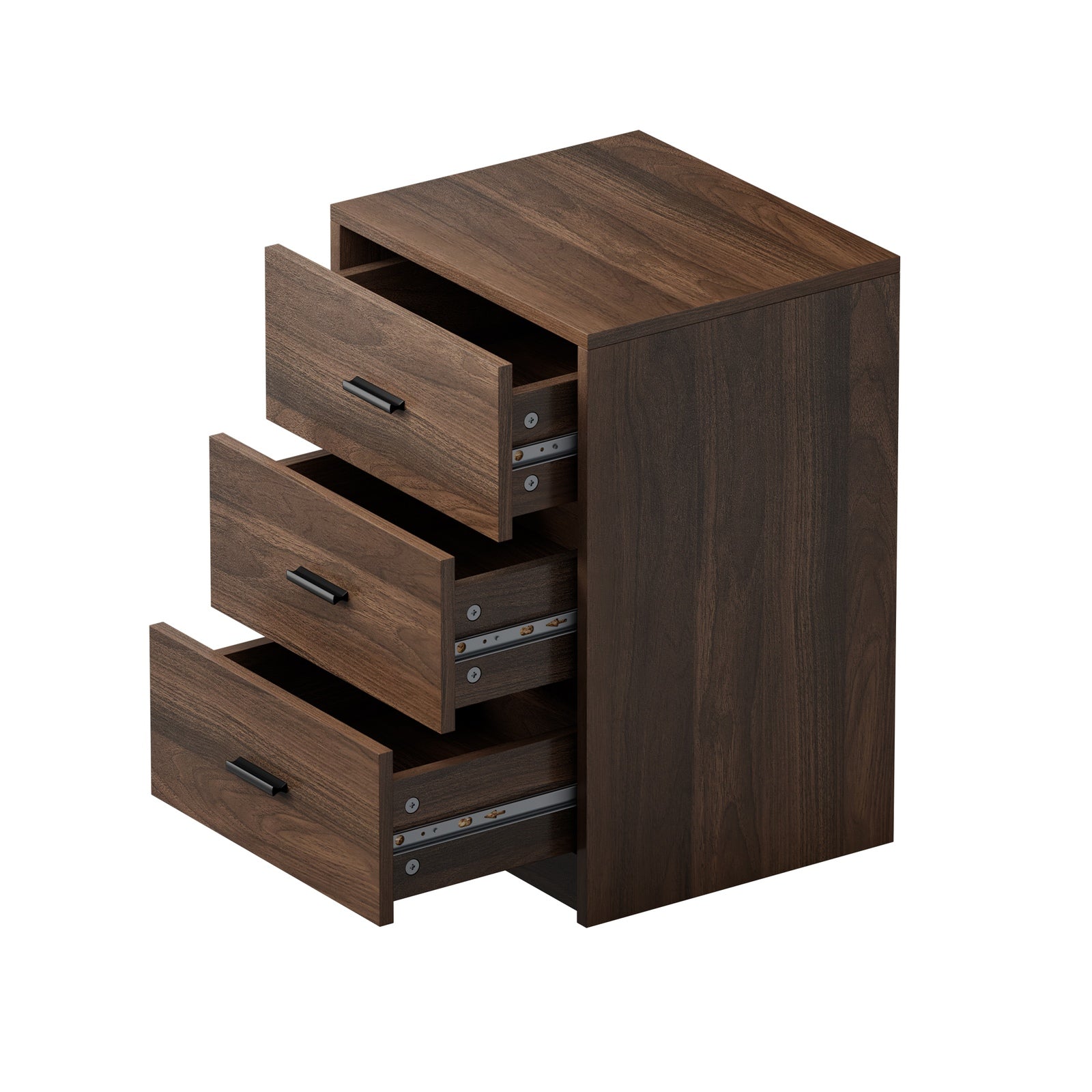 Oikiture Bedside Table 3 Drawers Nightstand Bedroom Storage Side End Walnut - Sunyee