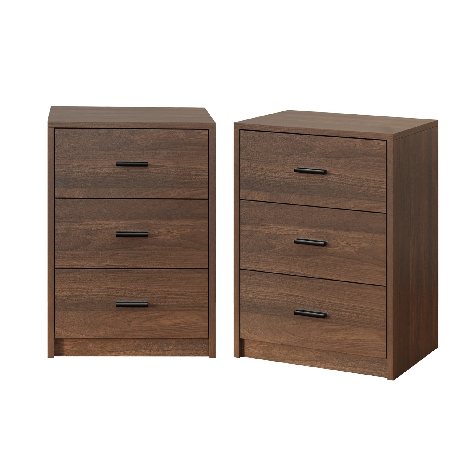 Oikiture 2x Bedside Table 3 Drawers Nightstand Bedroom Storage Side End Walnut - Sunyee