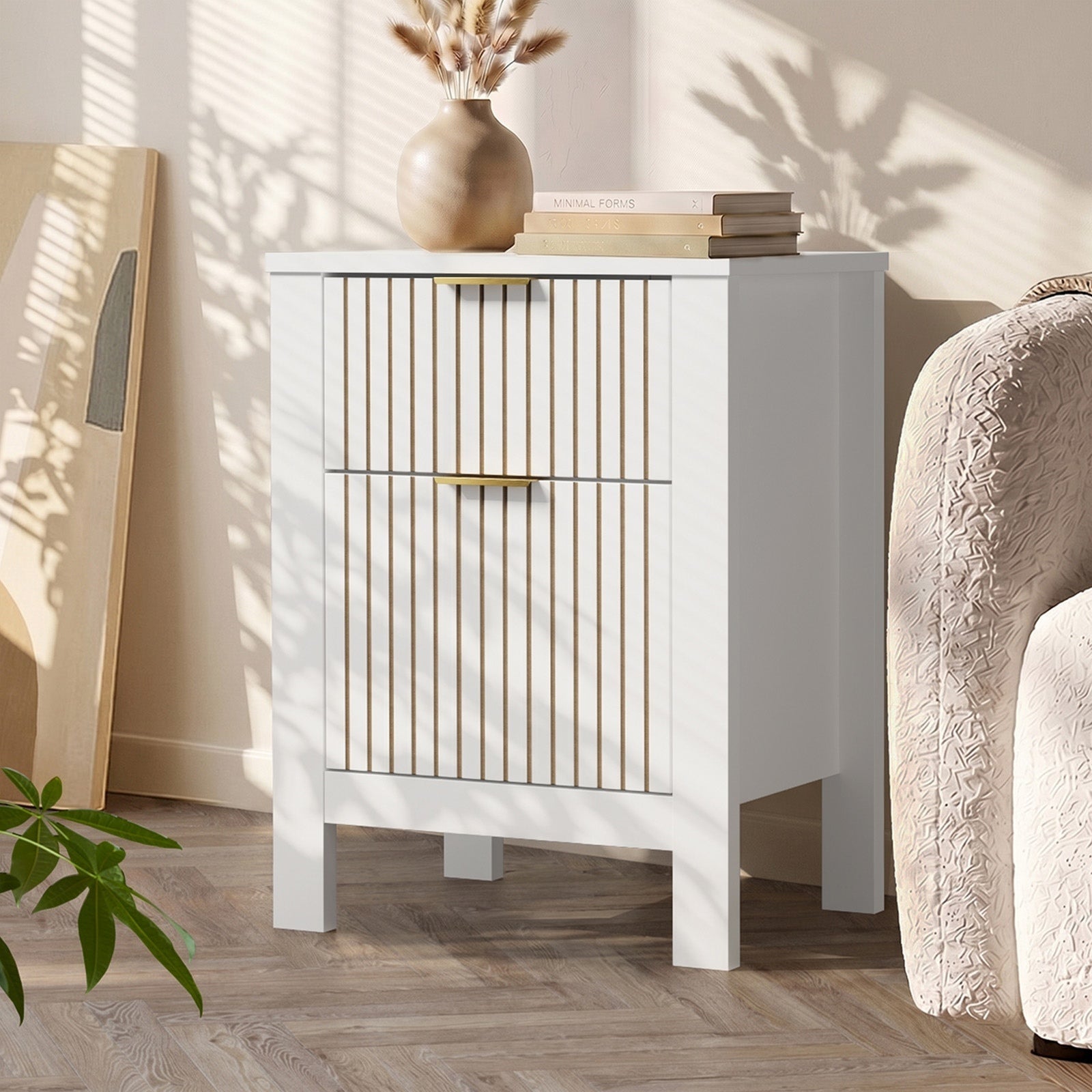 Oikiture Modern Bedside Table Nightstand Drawer Shelf Door Cabinet