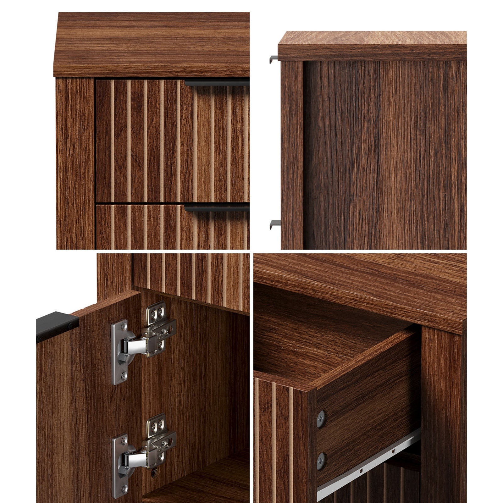 Oikiture Modern Bedside Table Nightstand Drawer Shelf Door Cabinet Walnut