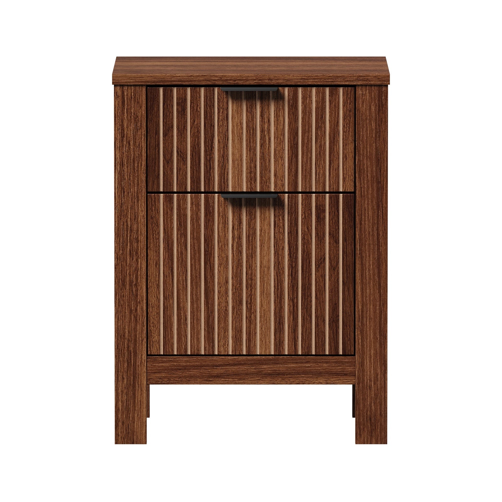 Oikiture 2pc Modern Bedside Table Nightstand Drawer Shelf Door Cabinet Walnut