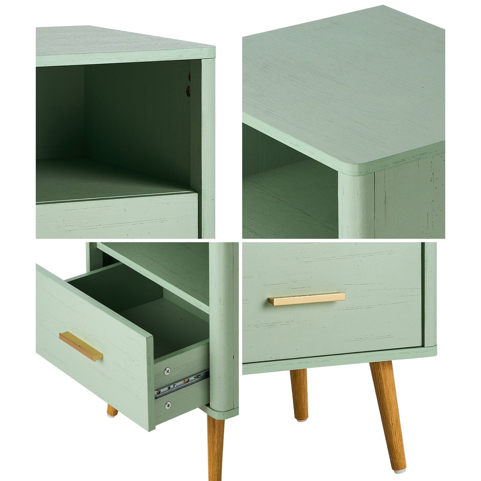 Oikiture 2x Bedside Table 1 Drawer Open Shelf Side End Tables Nightstand Green - Sunyee