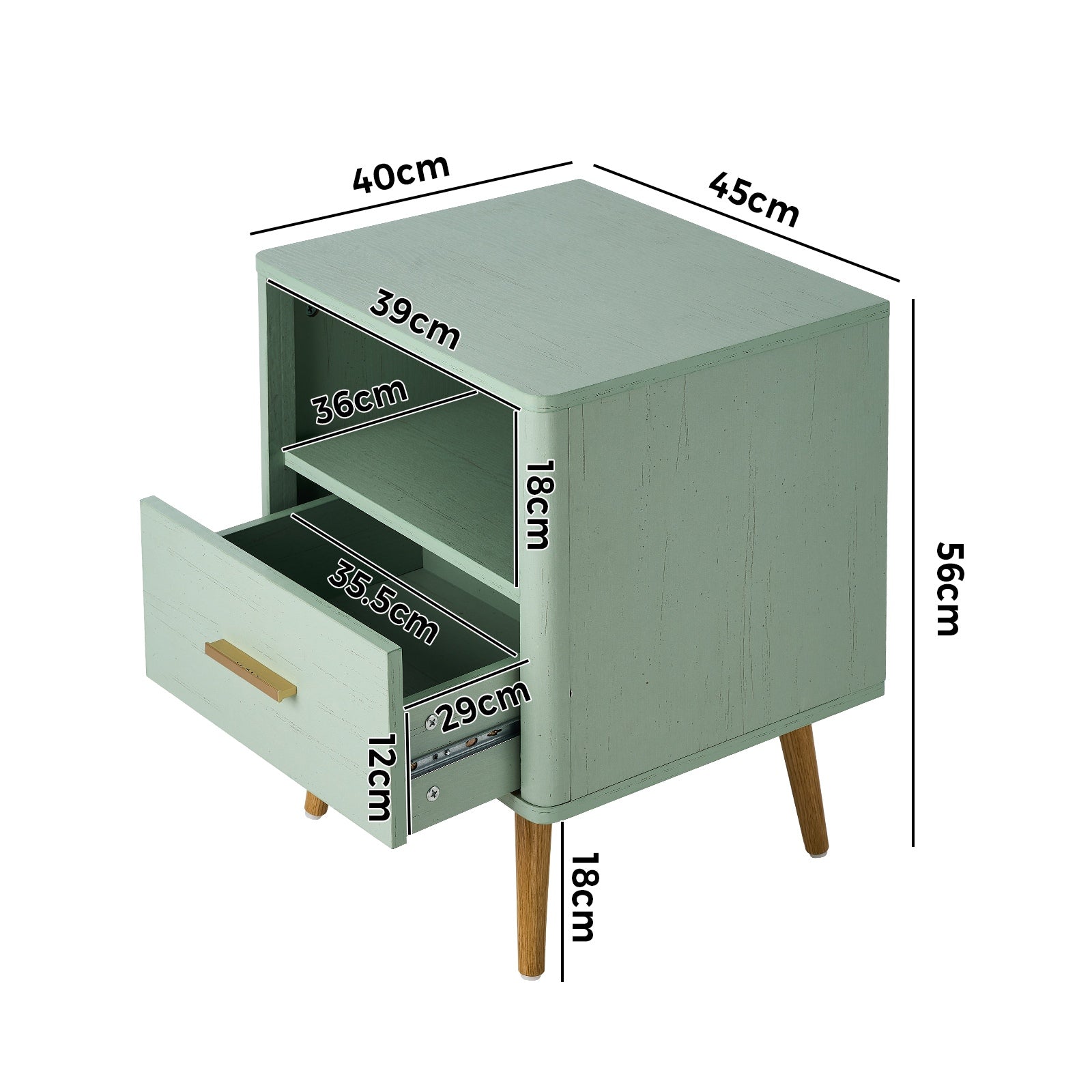 Oikiture 2x Bedside Table 1 Drawer Open Shelf Side End Tables Nightstand Green - Sunyee