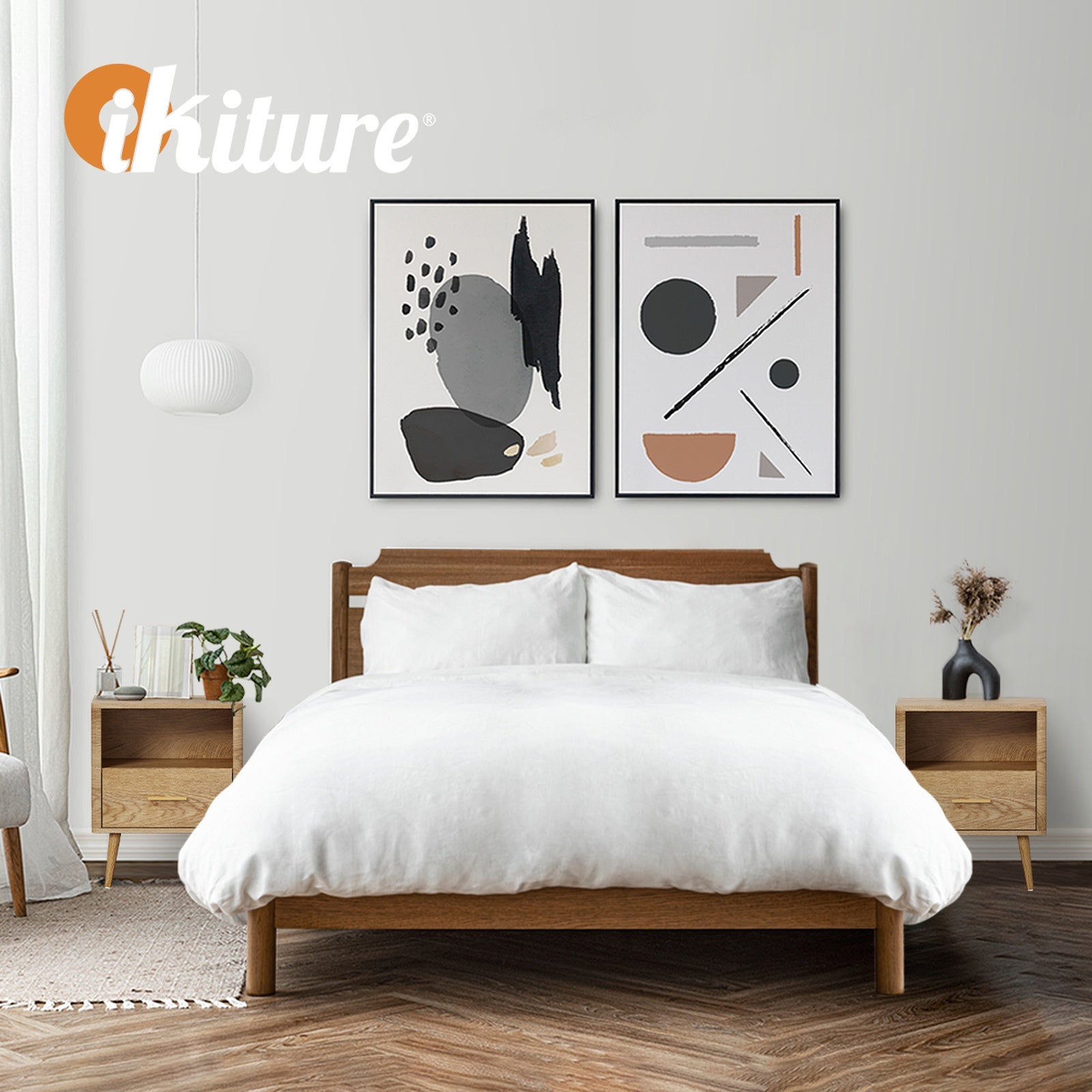 Oikiture Bedside Table 1 Drawer Open Shelf Side End Tables Nightstand Natural - Sunyee