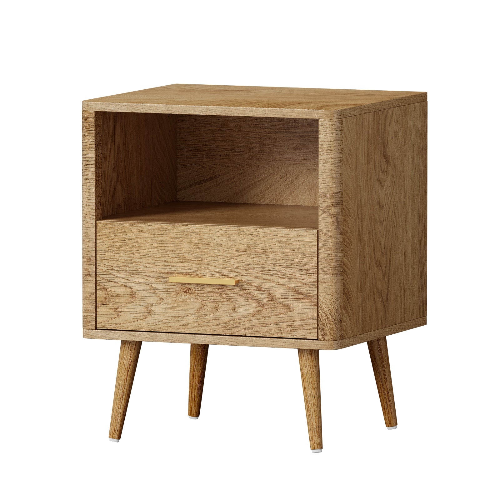 Oikiture Bedside Table 1 Drawer Open Shelf Side End Tables Nightstand Natural - Sunyee