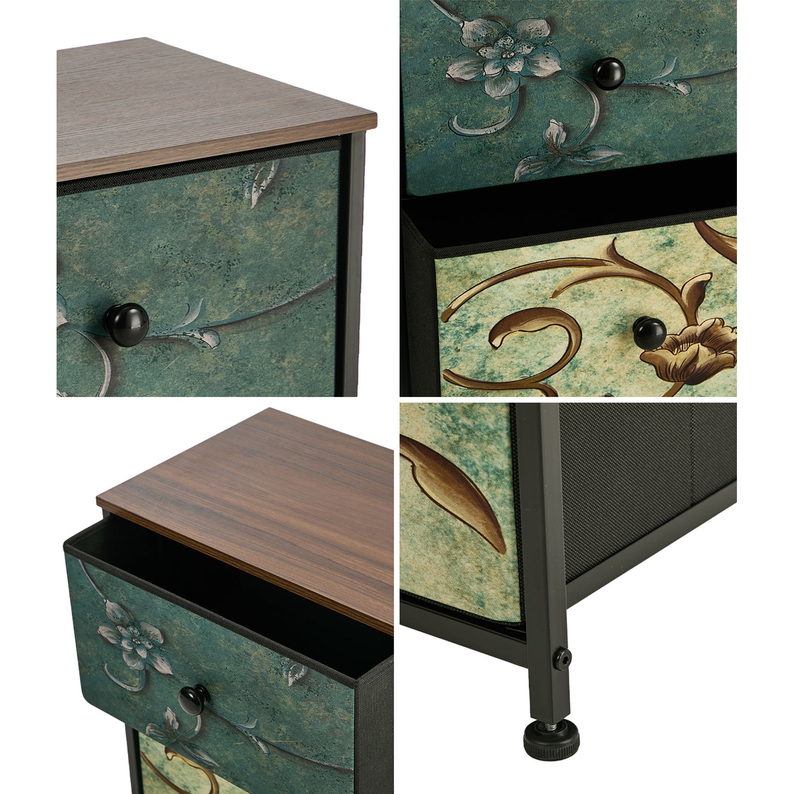 Oikiture 2pc Bedside Tables Fabric Storage Cabinet 2 Drawers Dresser Nightstand - Sunyee