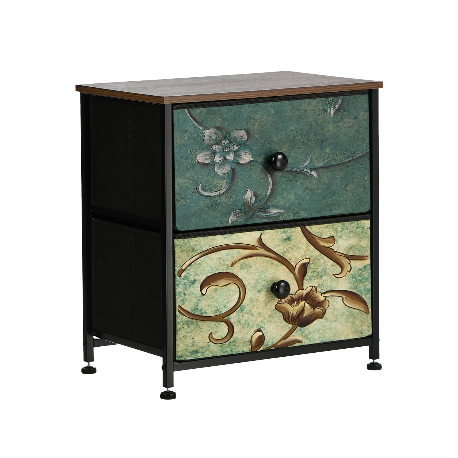 Oikiture 2pc Bedside Tables Fabric Storage Cabinet 2 Drawers Dresser Nightstand - Sunyee