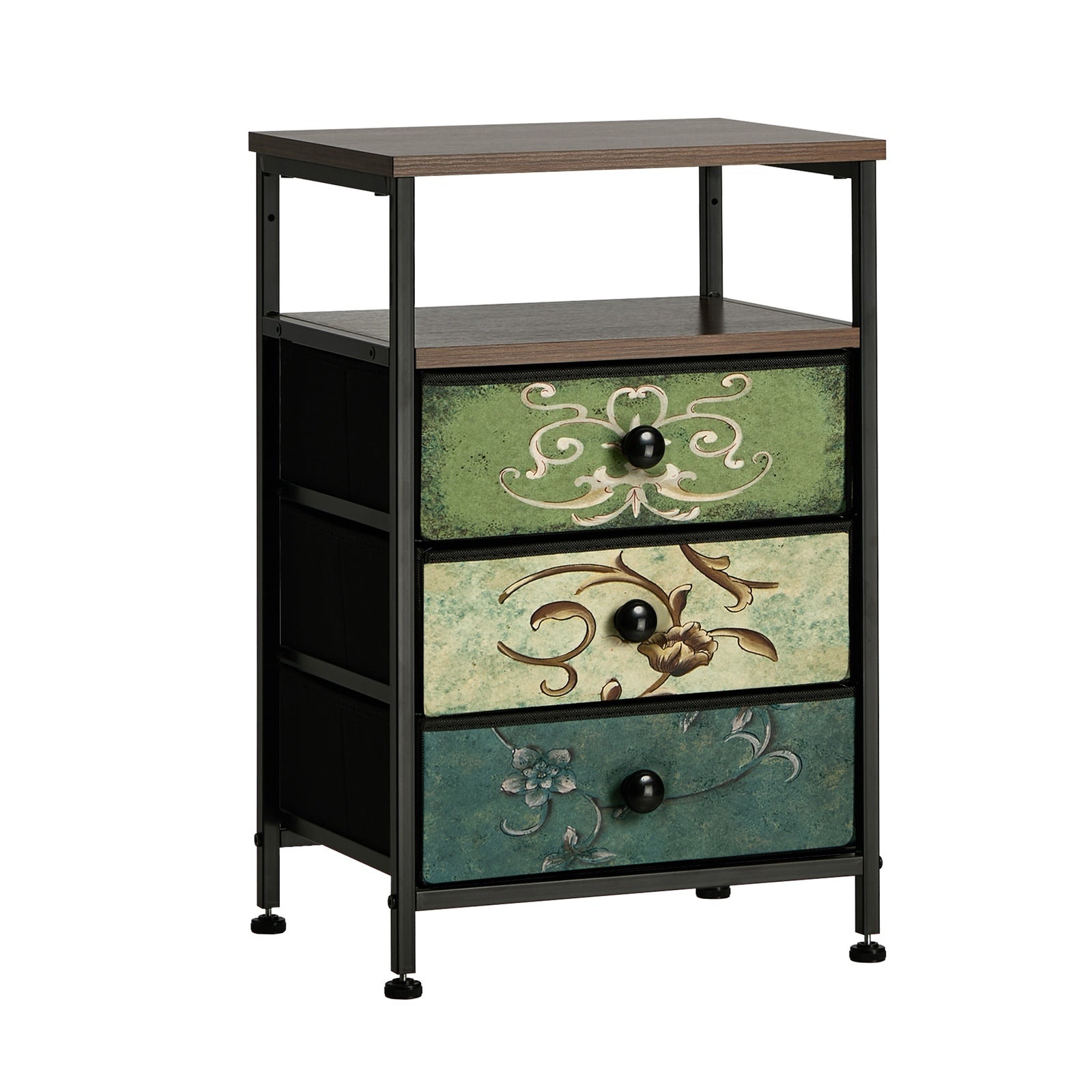 Oikiture 2pc Bedside Tables Fabric Nightstand 3 Drawers Retro End Table Shelf - Sunyee