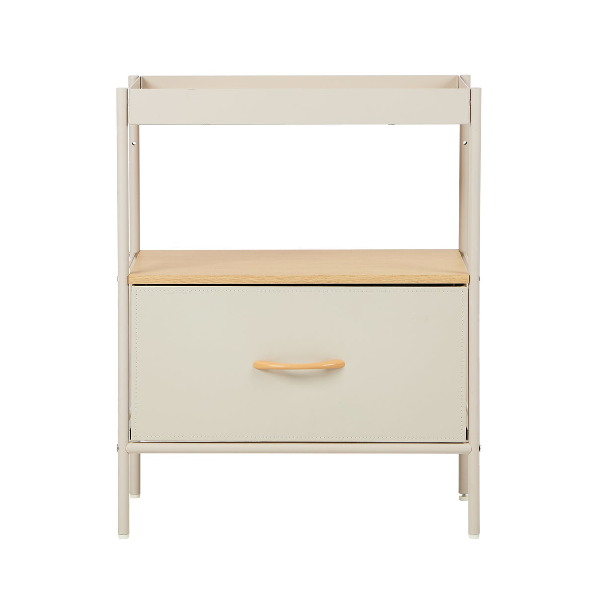 Oikiture 2pc Fabric Bedside Table Single Drawer Open Shelf Nightstand Beige