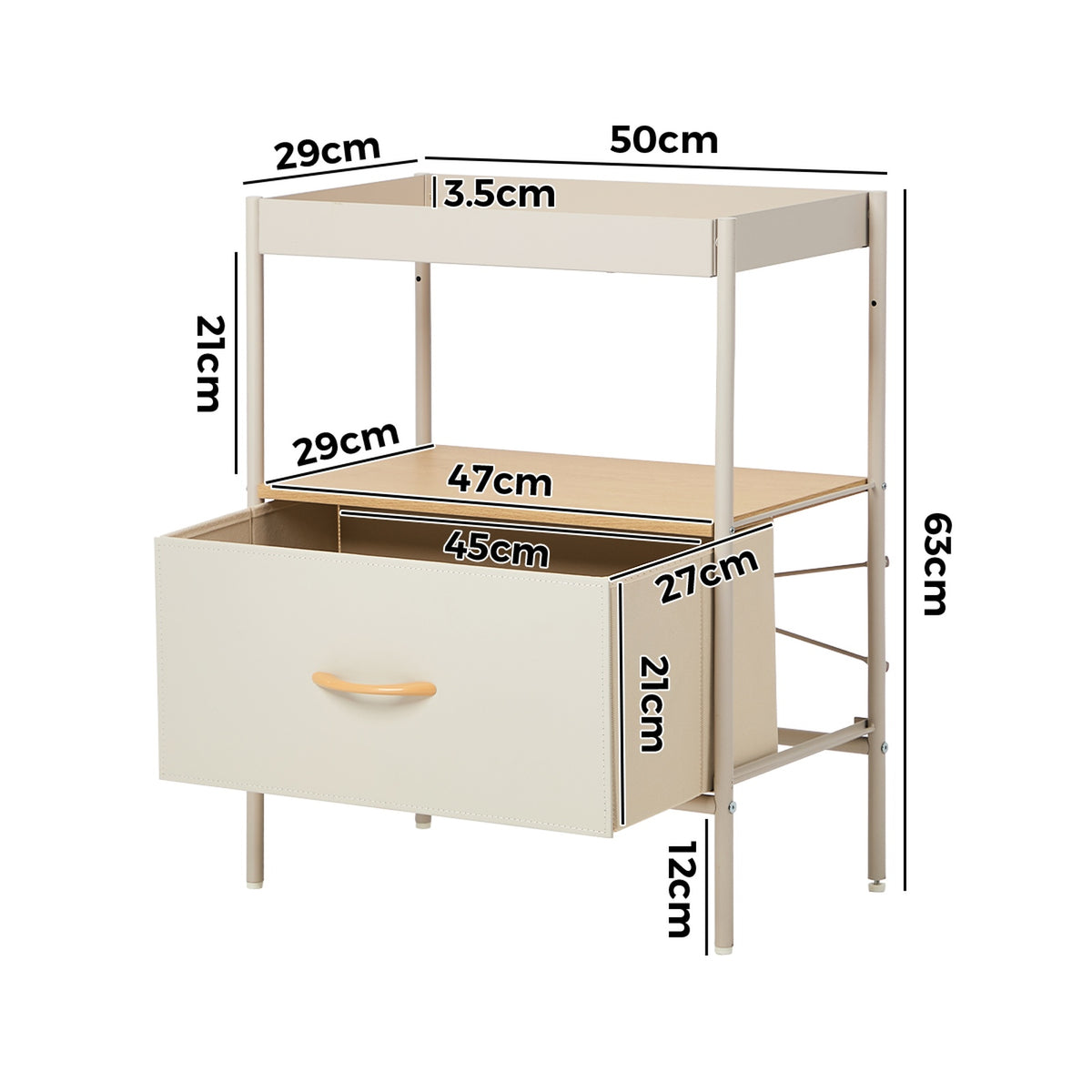 Oikiture 2pc Fabric Bedside Table Single Drawer Open Shelf Nightstand Beige