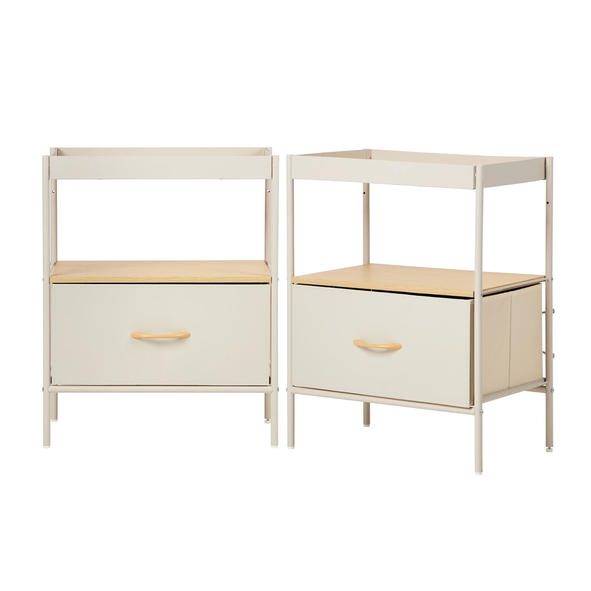 Oikiture 2pc Fabric Bedside Table Single Drawer Open Shelf Nightstand Beige