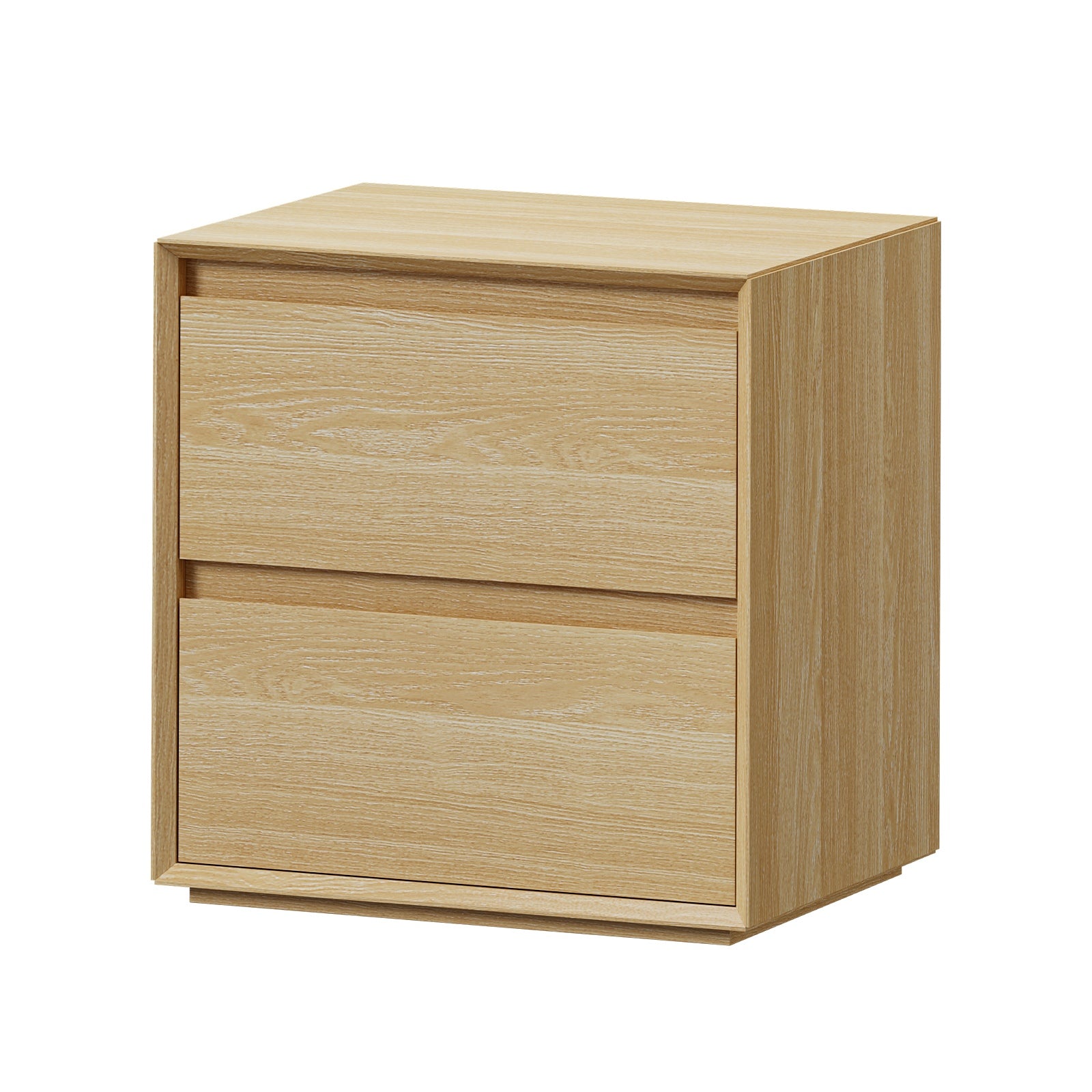 Oikiture Bedside Table 2 Drawers Bedroom Nightstand Handle-Free Natural
