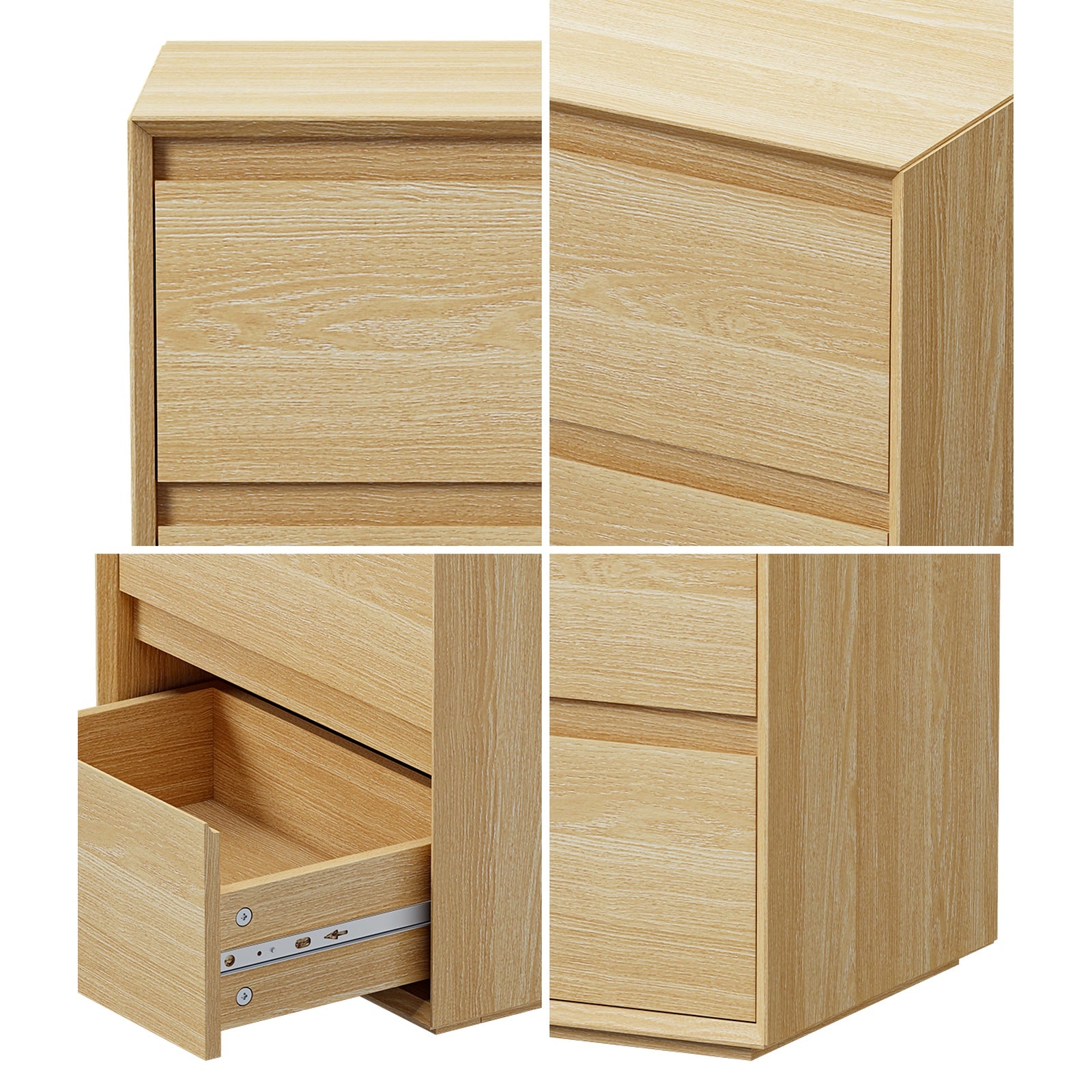 Oikiture 2pc Bedside Table 2 Drawers Bedroom Nightstand Handle-Free Natural