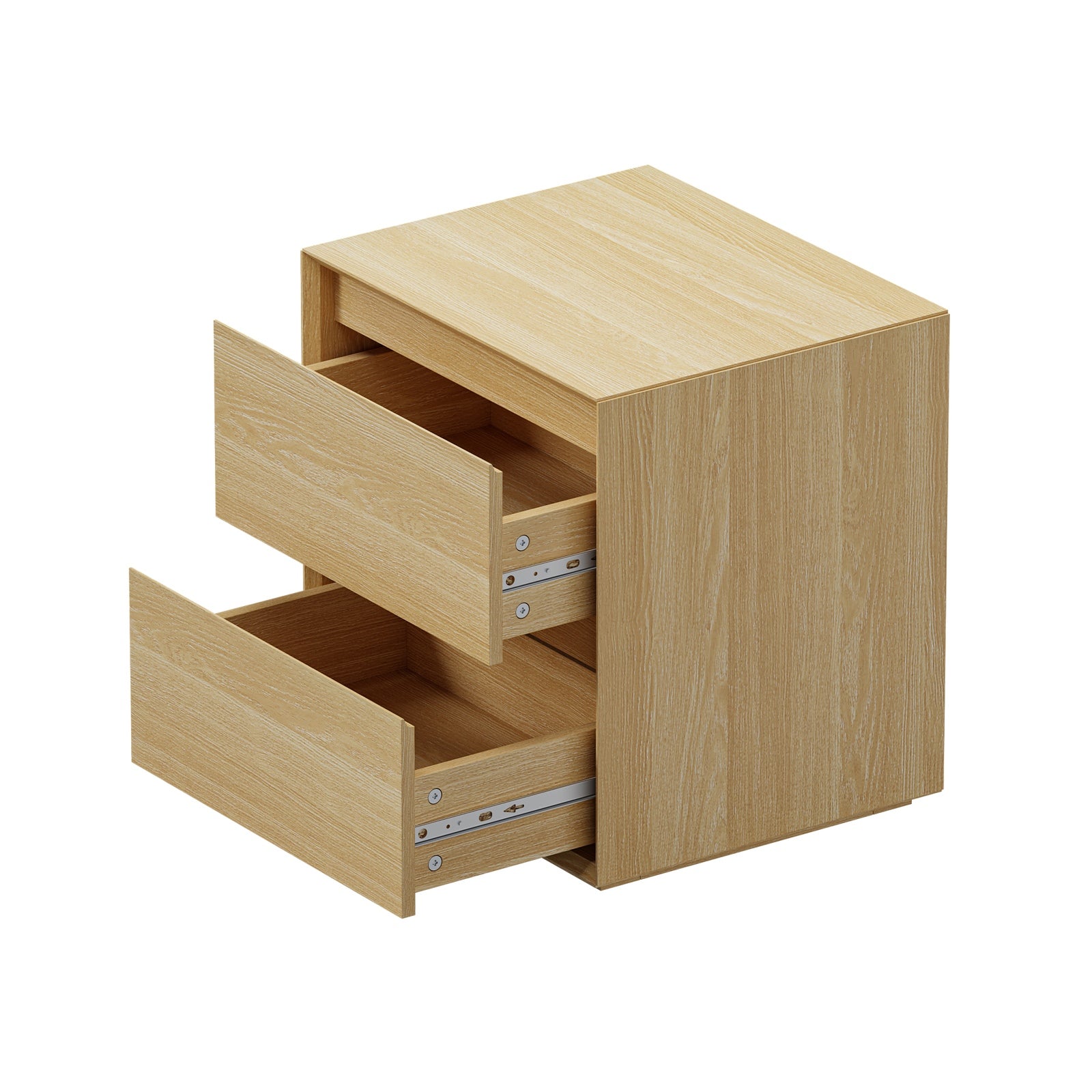 Oikiture 2pc Bedside Table 2 Drawers Bedroom Nightstand Handle-Free Natural