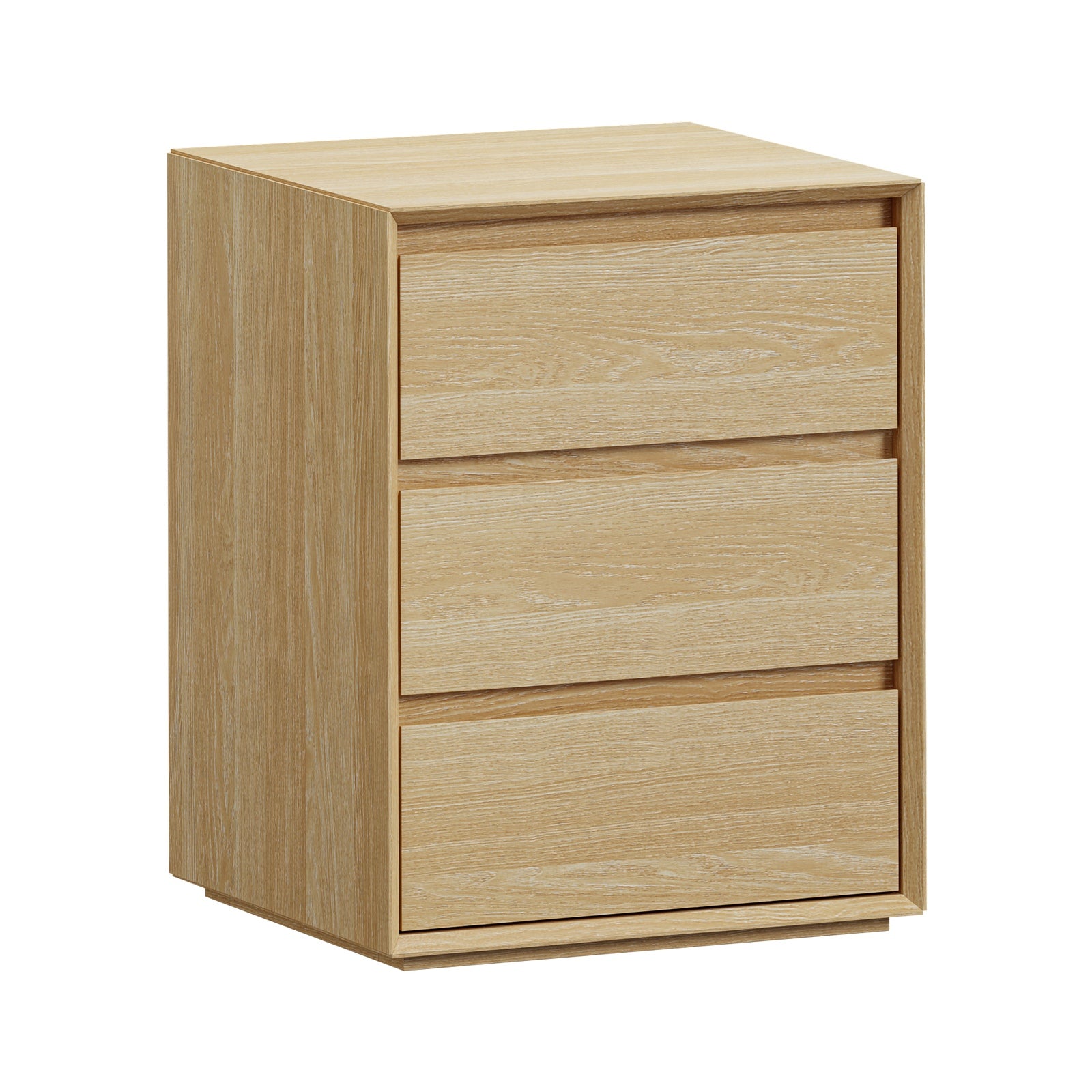 Oikiture Bedside Table 3 Drawers Nightstand Side Storage Handle-Free Natural