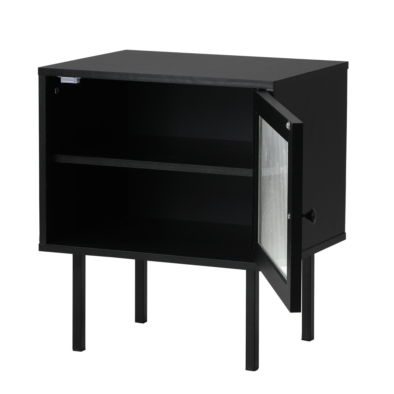 Oikiture 2X Bedside Tables Cabinet Storage Nightstand Glass Door Bedroom Black - Sunyee