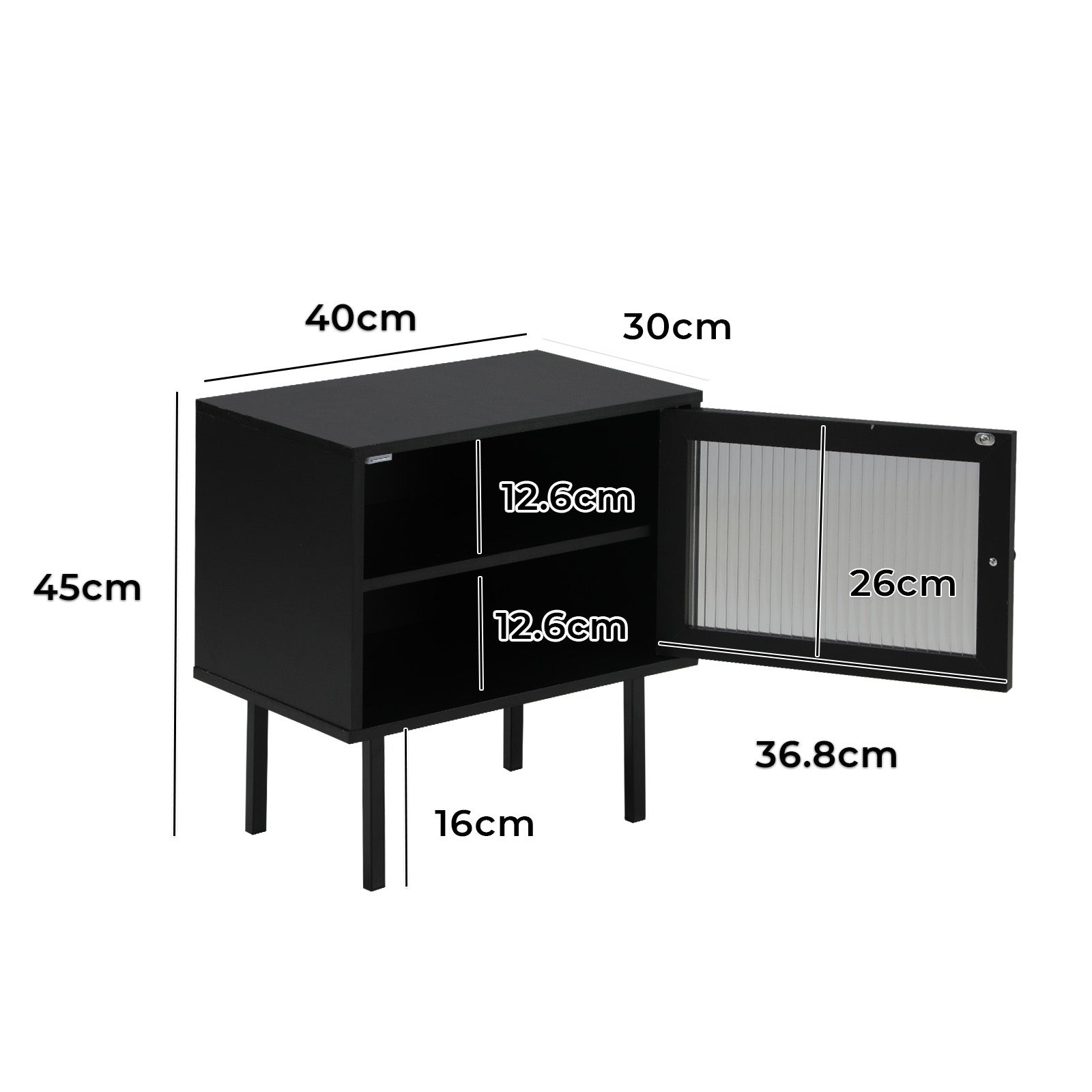 Oikiture 2X Bedside Tables Cabinet Storage Nightstand Glass Door Bedroom Black - Sunyee