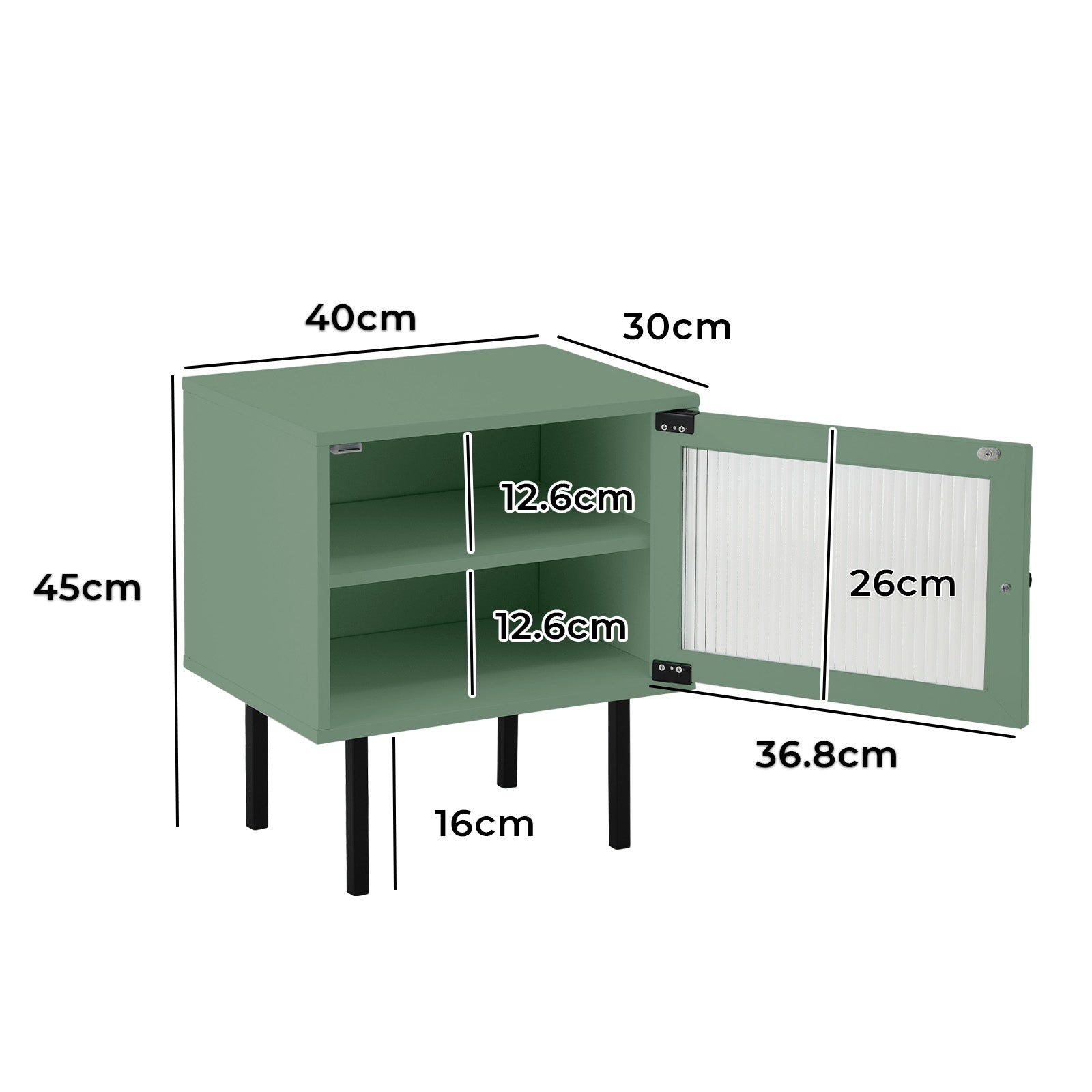 Oikiture 2X Bedside Tables Cabinet Storage Nightstand Glass Door Bedroom Green - Sunyee